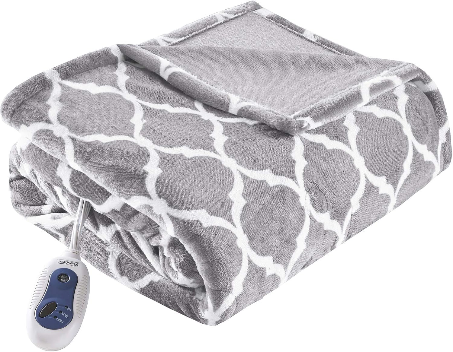 Beautyrest Ogee Printed Plush Electric Throw Blanket