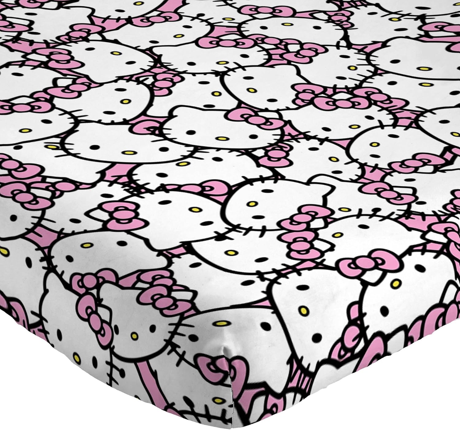 Jay Franco Hello Kitty Pink Stripes Hearts Sheet Set - 4 Piece Microfiber Bedding
