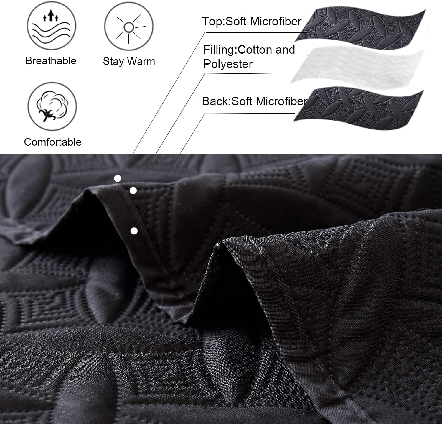 Hailea 3-Piece Black Daybed Cover Twin Size Set