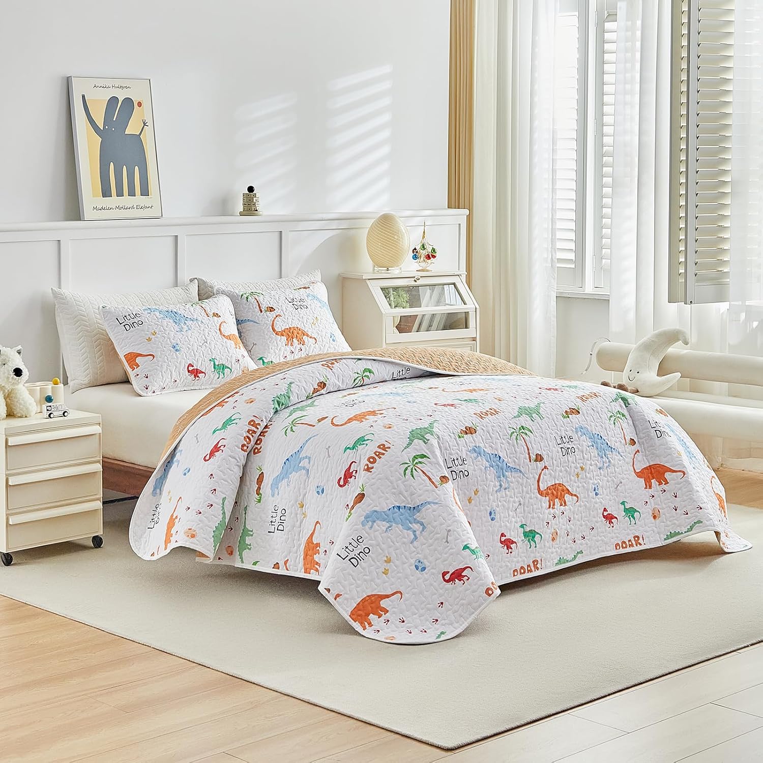 Joyreap 3-Piece Cotton Quilt Set with Dinosaurs Design