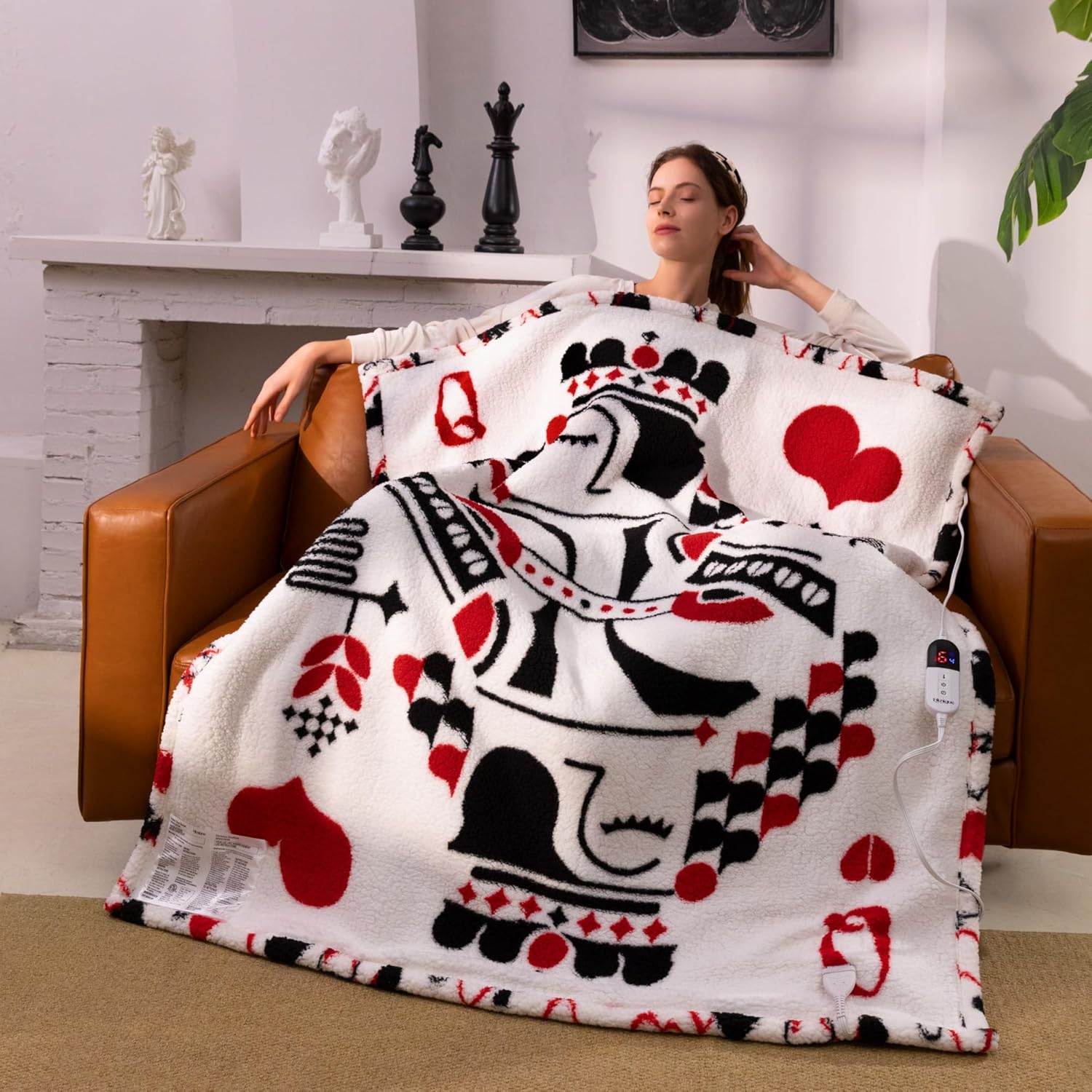 Blunique Heated Throw Blanket 50x60 Red with 6 Heat Settings