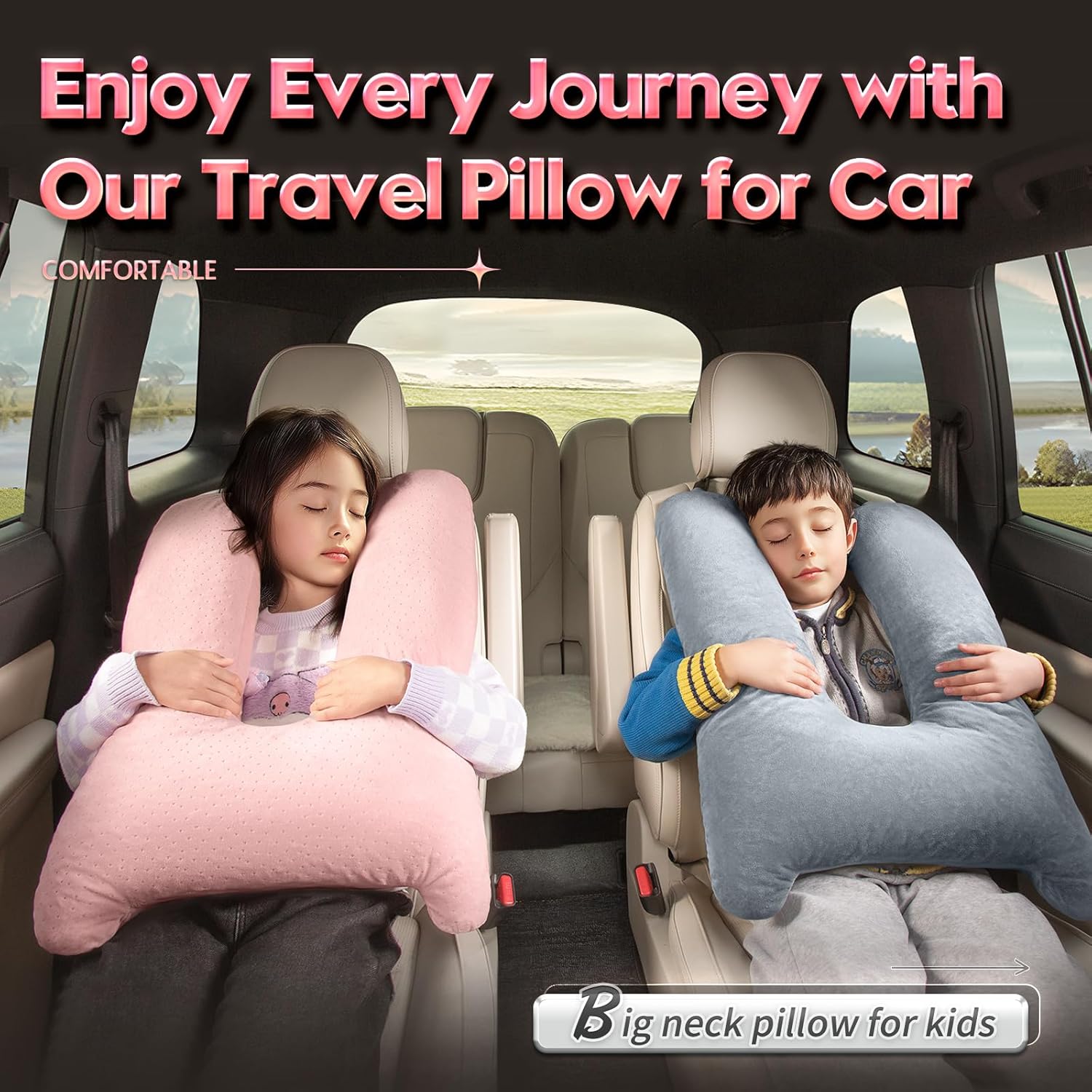 MAGIC ELEPHANT Travel Pillow for Kids and Adults Pink 1