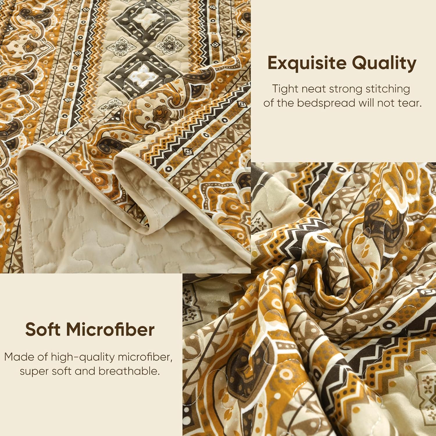 Drucon Boho Aztec Quilt Set 3 Pieces Dark Brown