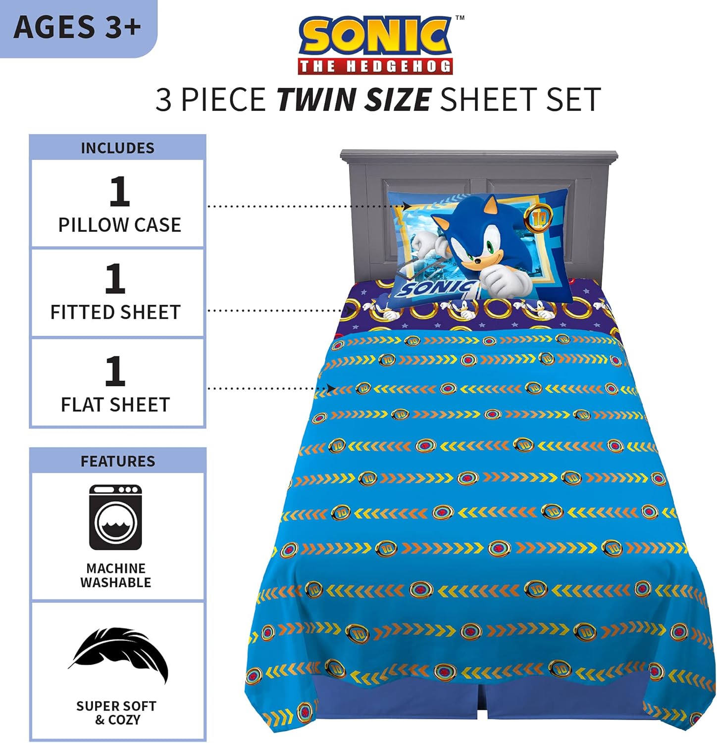 Franco Kids Bedding Sonic The Hedgehog Microfiber Sheet Set