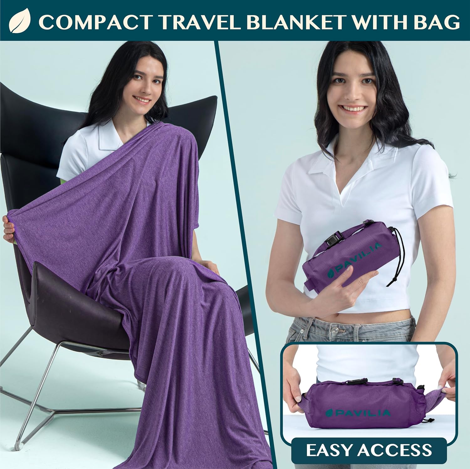 PAVILIA Travel Blanket with Bag - 65x40 Purple