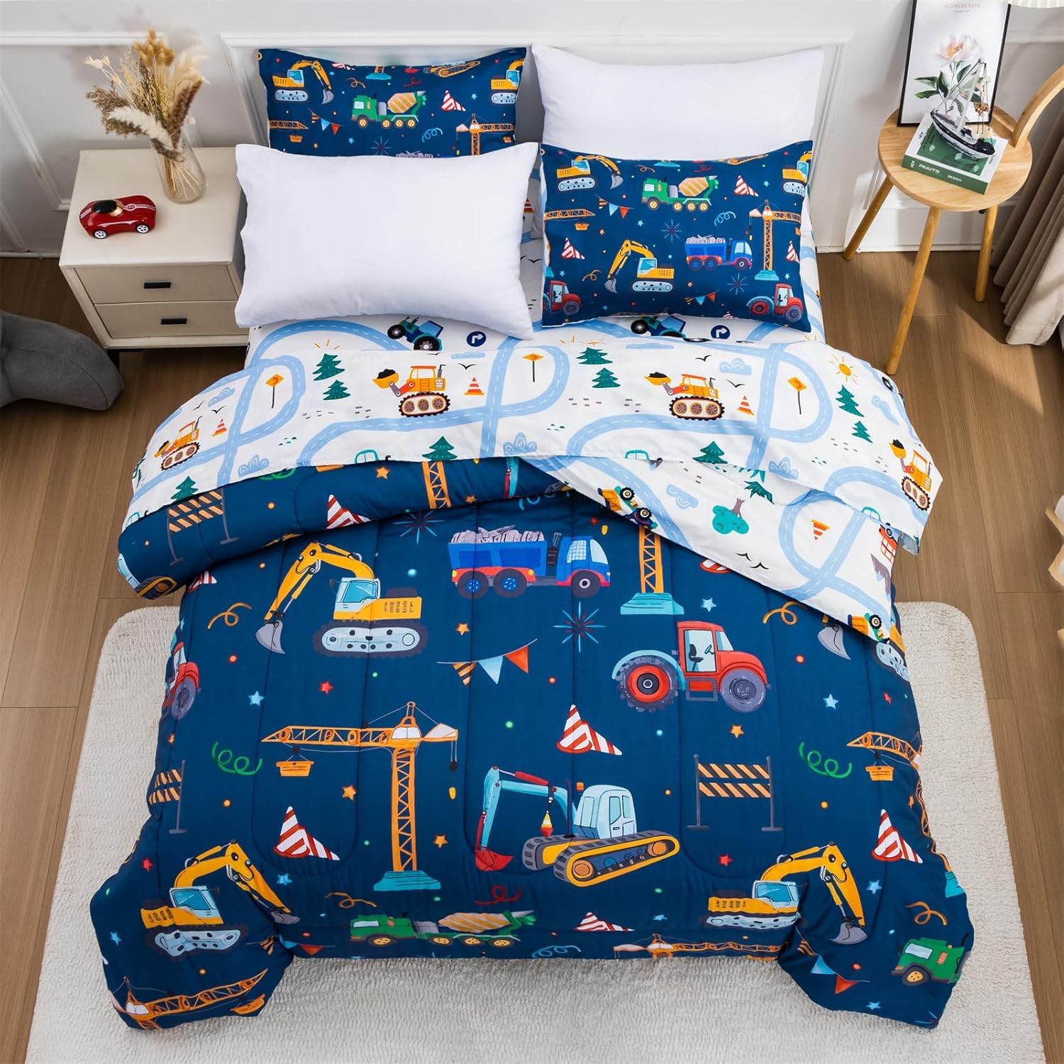 Holawakaka Cartoon Truck Comforter Set Twin Size