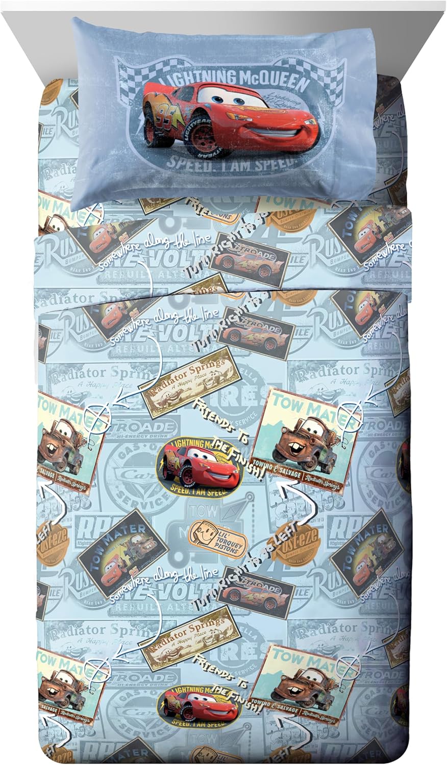Jay Franco Disney Pixar Cars Tune Up Blue Gray 4 Piece Sheet Set