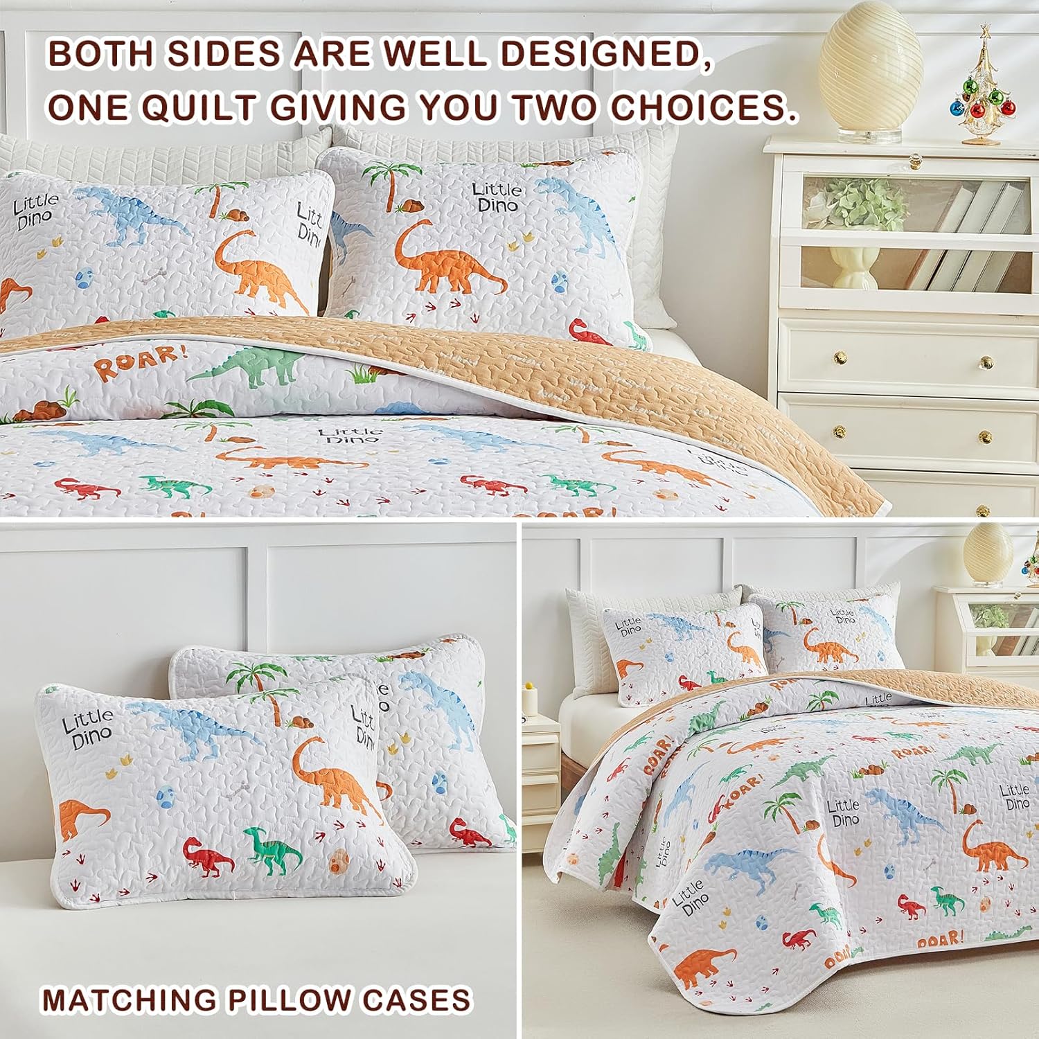 Joyreap 3-Piece Cotton Quilt Set with Dinosaurs Design