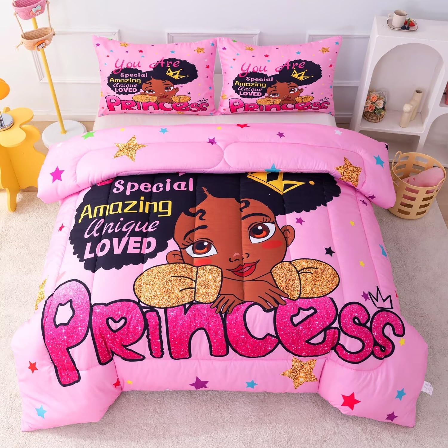 Black Girl Comforter Set Twin - Princess Bedding for Kids
