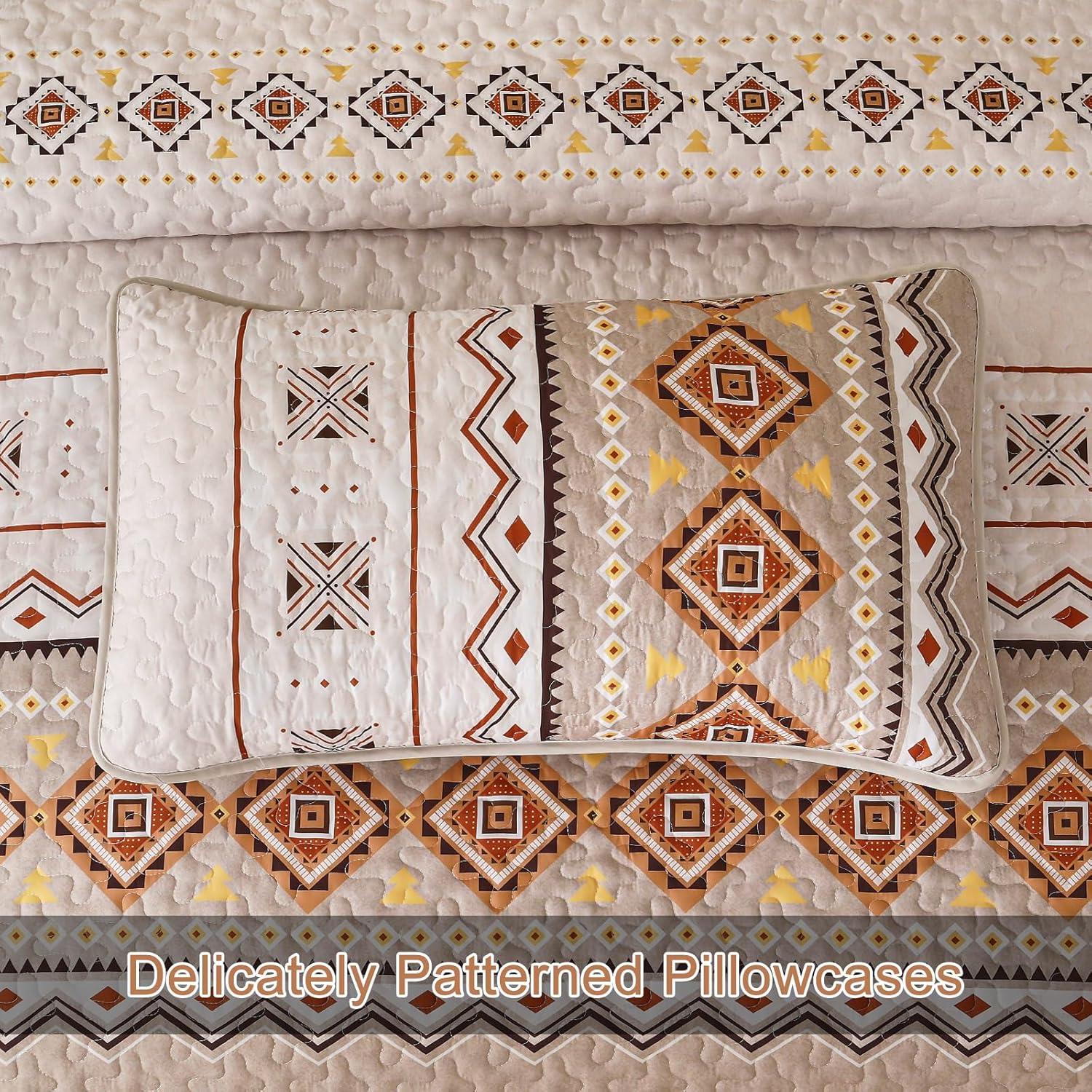 WONGS BEDDING Boho Beige Quilt Set King Size 1