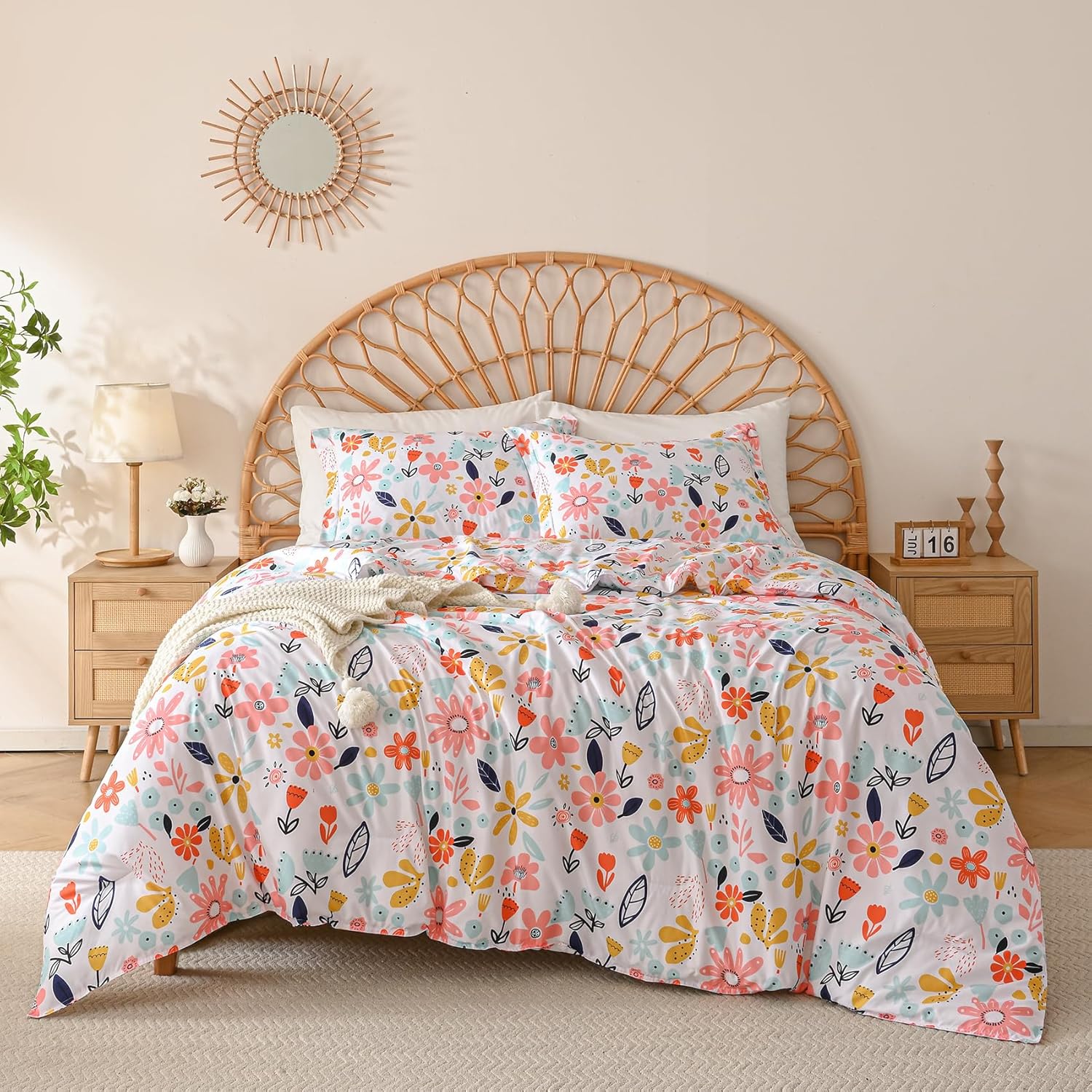 Yibeizi Floral Comforter Set for Girls Twin