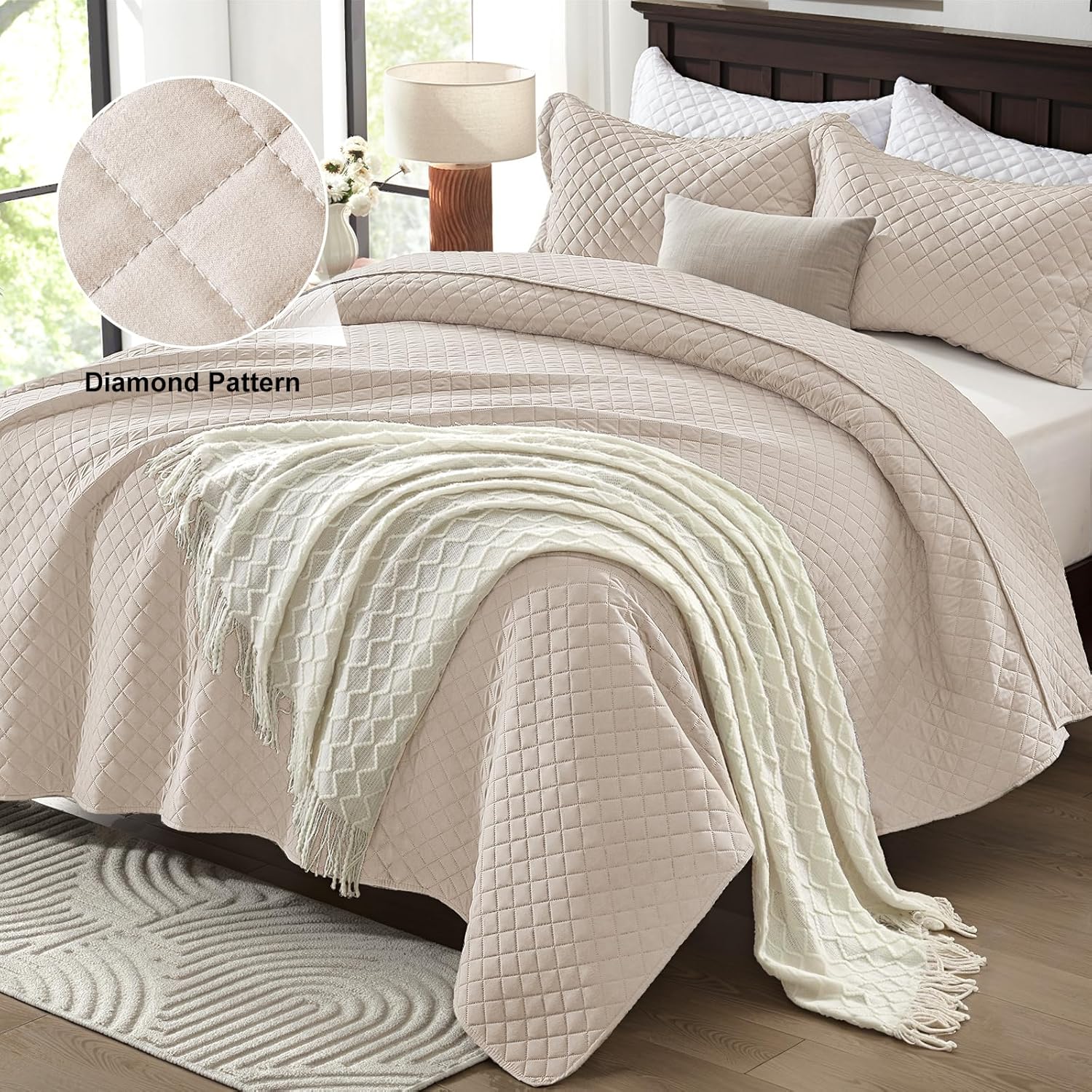 SunStyle Home Beige Diamond Quilt Set Twin 2pcs