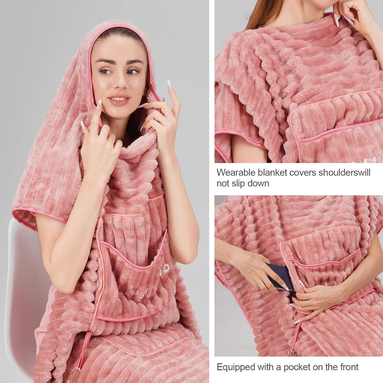 SONAICHTE Travel Pillow and Blanket Set Light Pink 1