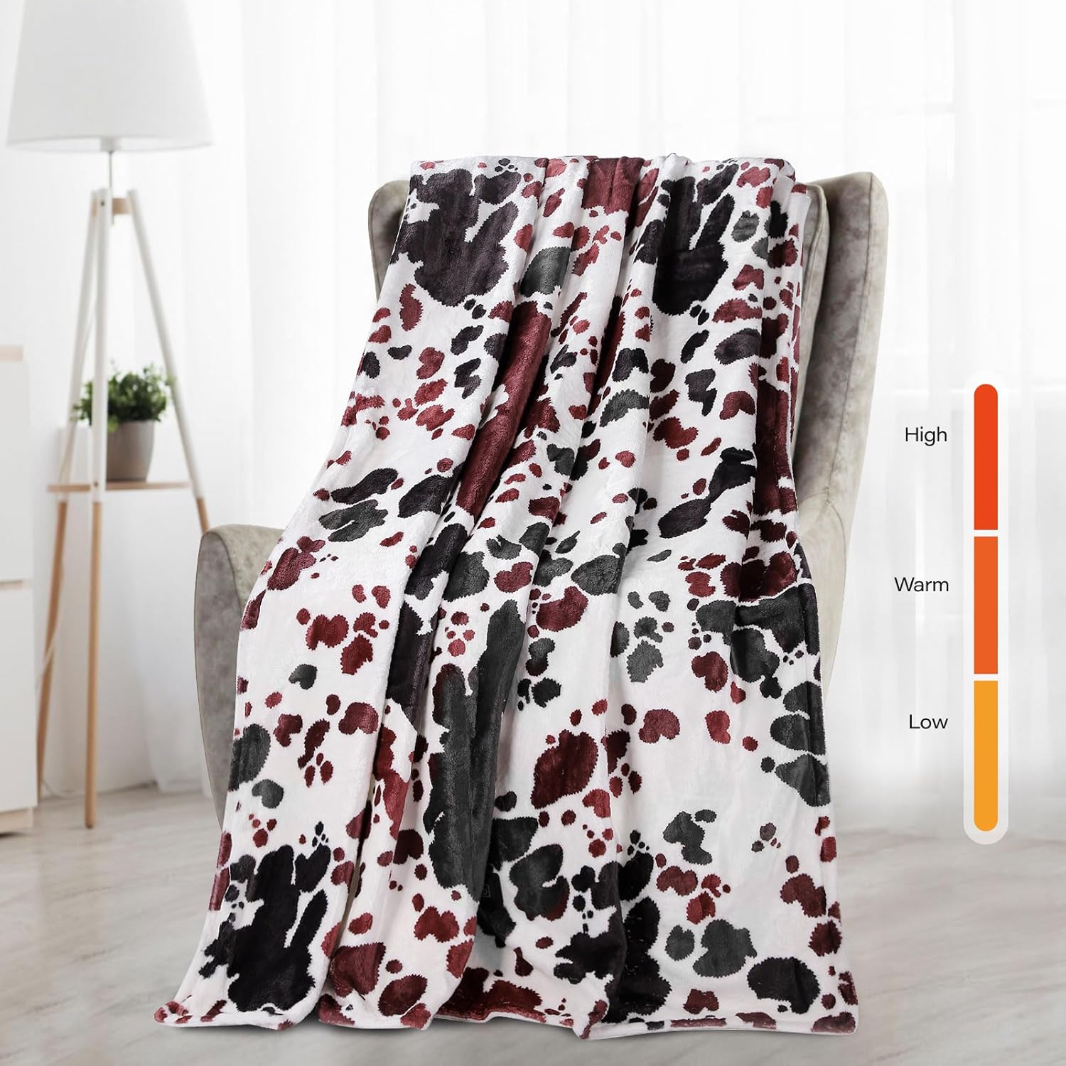 USB Cow Print Heated Throw Blanket with 3 Heat Levels