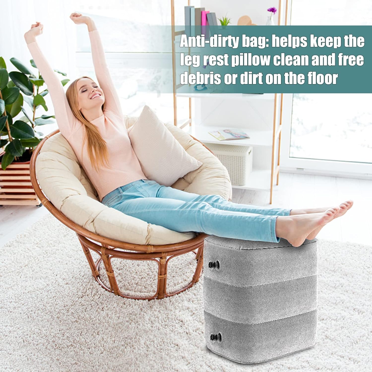Eschen Inflatable Travel Foot Rest Pillow 2PK Grey
