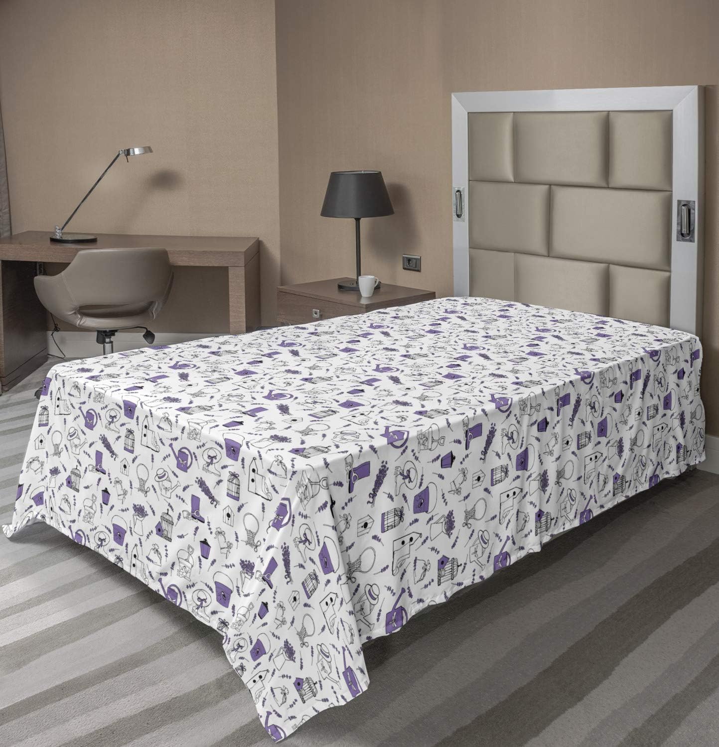 Lunarable Birdcage Flat Sheet Lavender Garden Accessories TwinXL Size