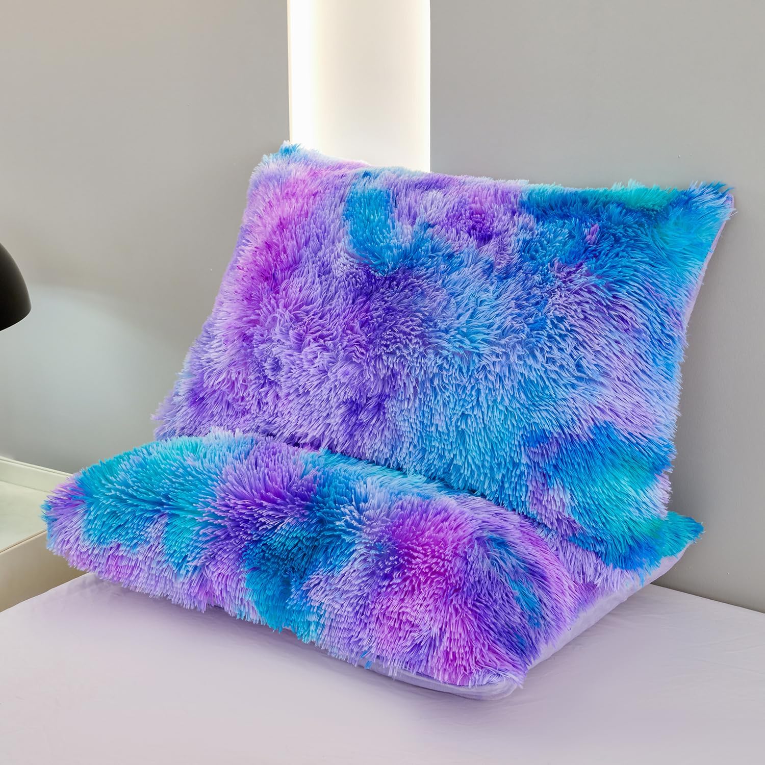 SUCSES Fluffy Twin Bedding Set 3Pcs Tie Dye Faux Fur Duvet Cover