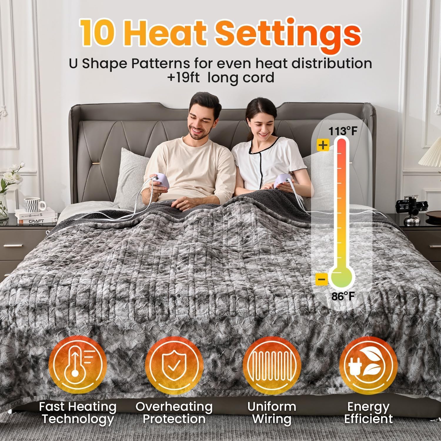 WOOMER Heated Blanket with 10 Heat Levels