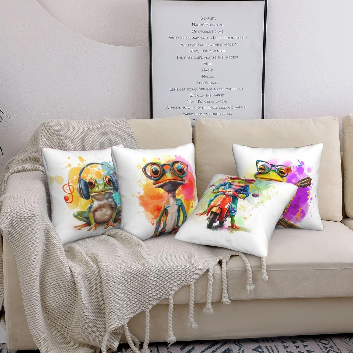 Colorful Frog Pillow Covers Set of 4