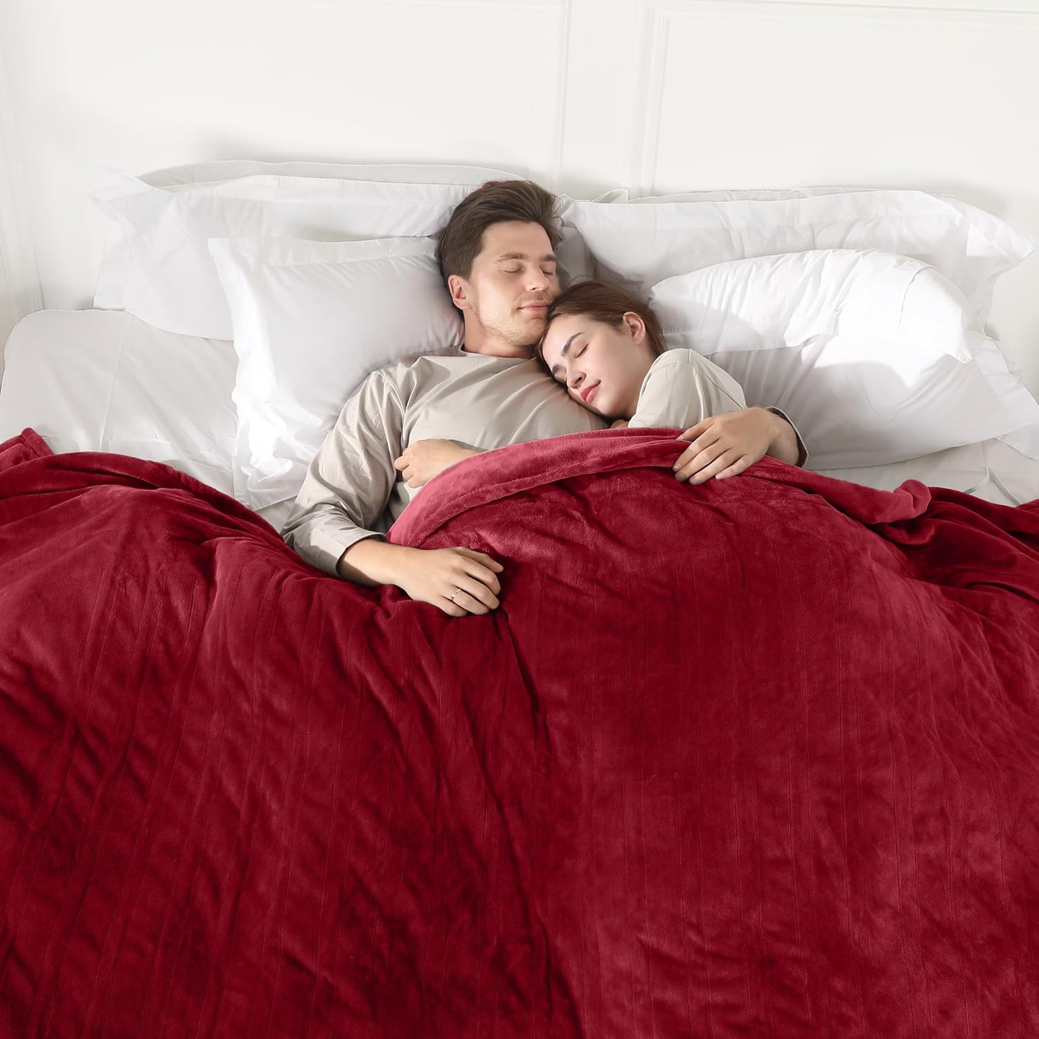 COZYTY Heated Blanket Queen Size Flannel 84x90 Burgundy
