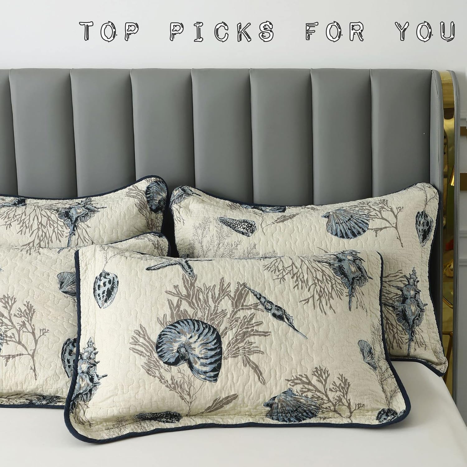 Brandream Queen Size Blue Ocean Quilt Set 3-Piece