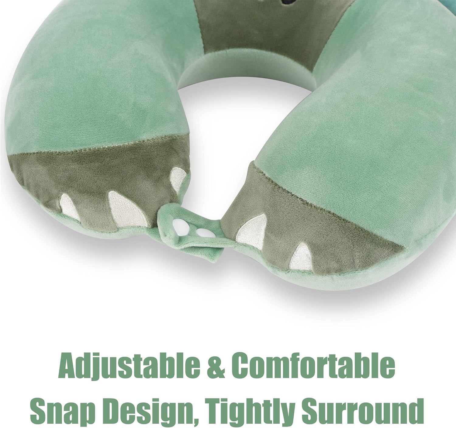 Sexysamba Cartoon Headrest Pillow for Kids with Sleep Eye Mask - Green Triceratops
