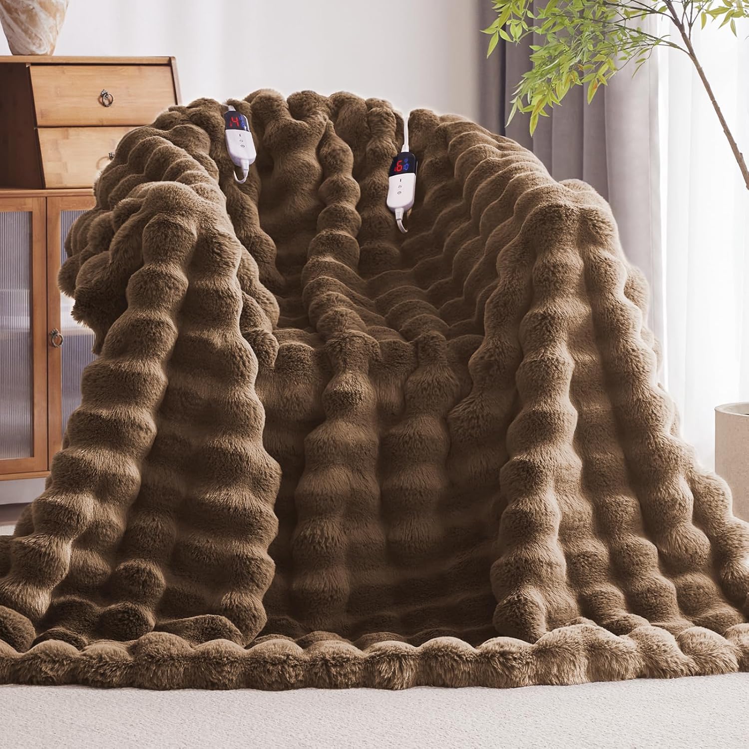 Anysay Heated Blanket Throw 6 Hours Auto-Off 10 Heat Levels Brown