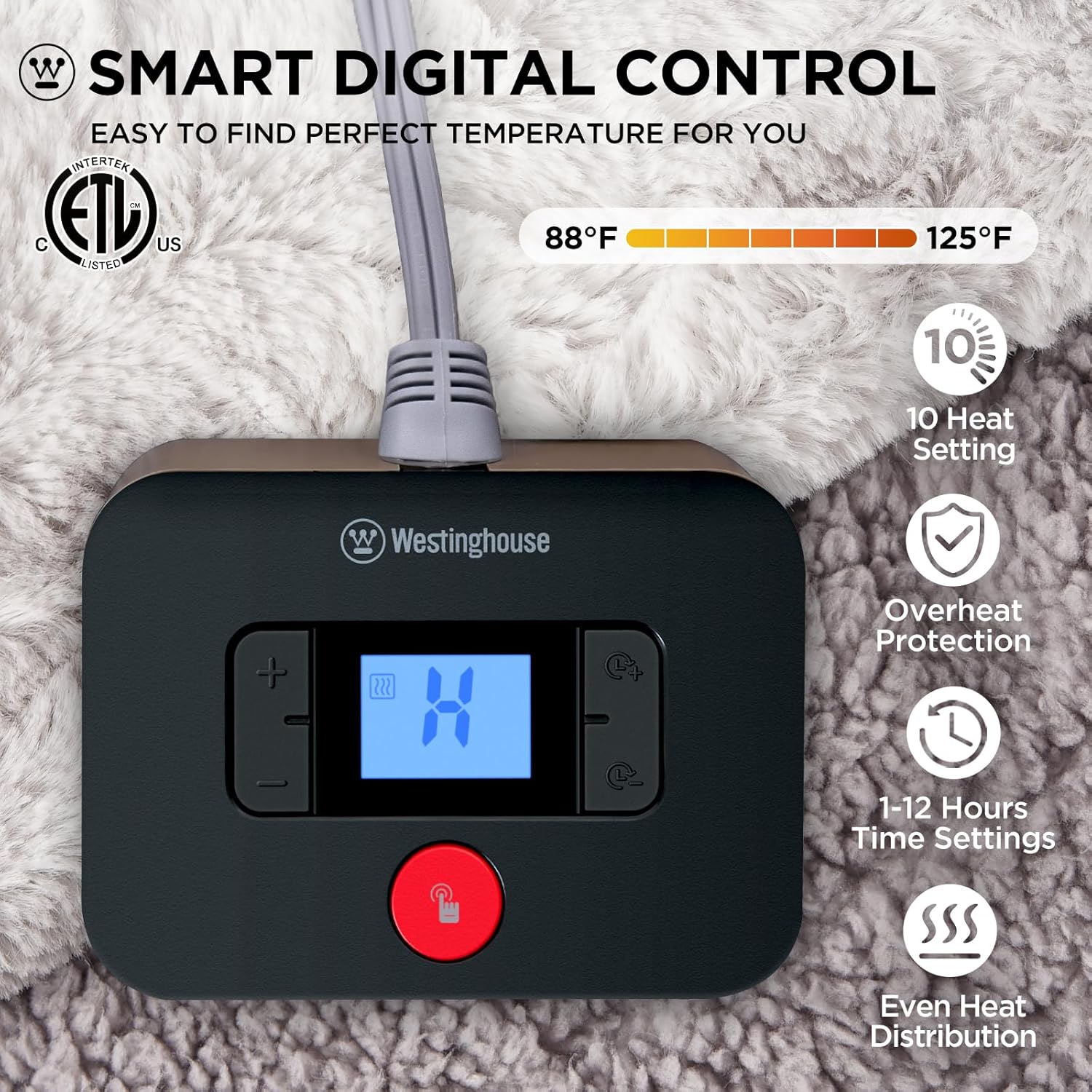 Westinghouse Electric Blanket Queen with Faux Fur and 10 Heat Levels