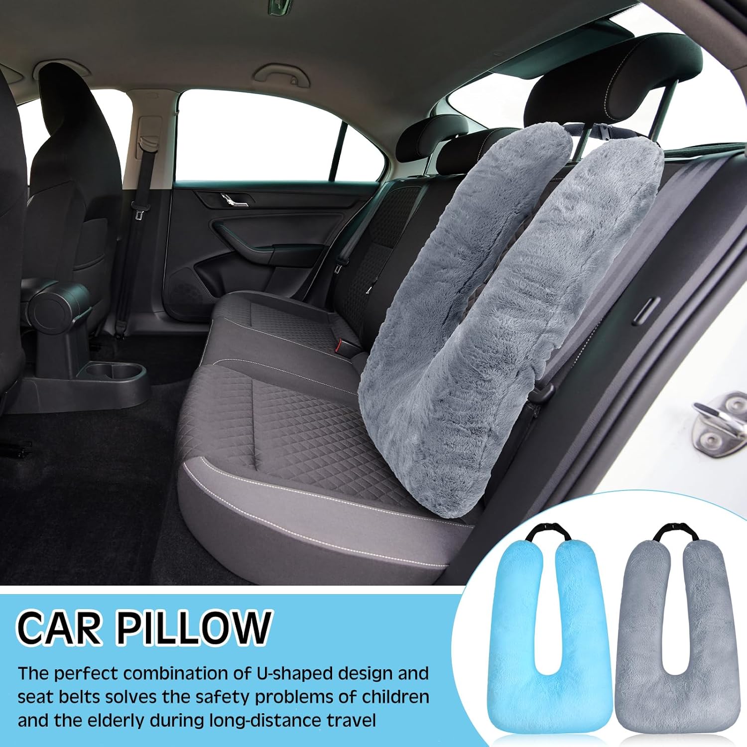Barydat 2 Pcs Car Travel Pillow with U Shape Design