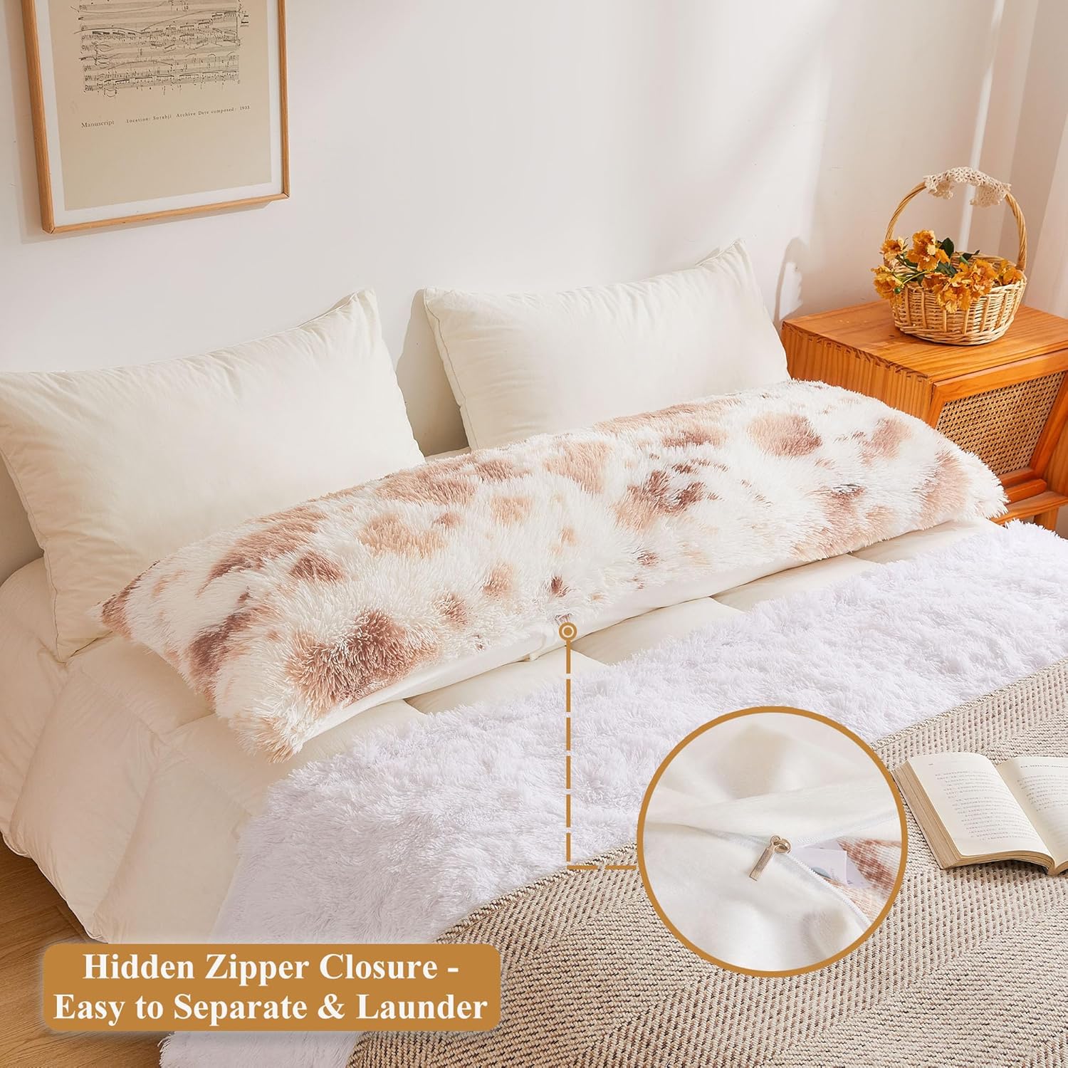 XeGe 20x54 Cow Print Faux Fur Body Pillow Cover