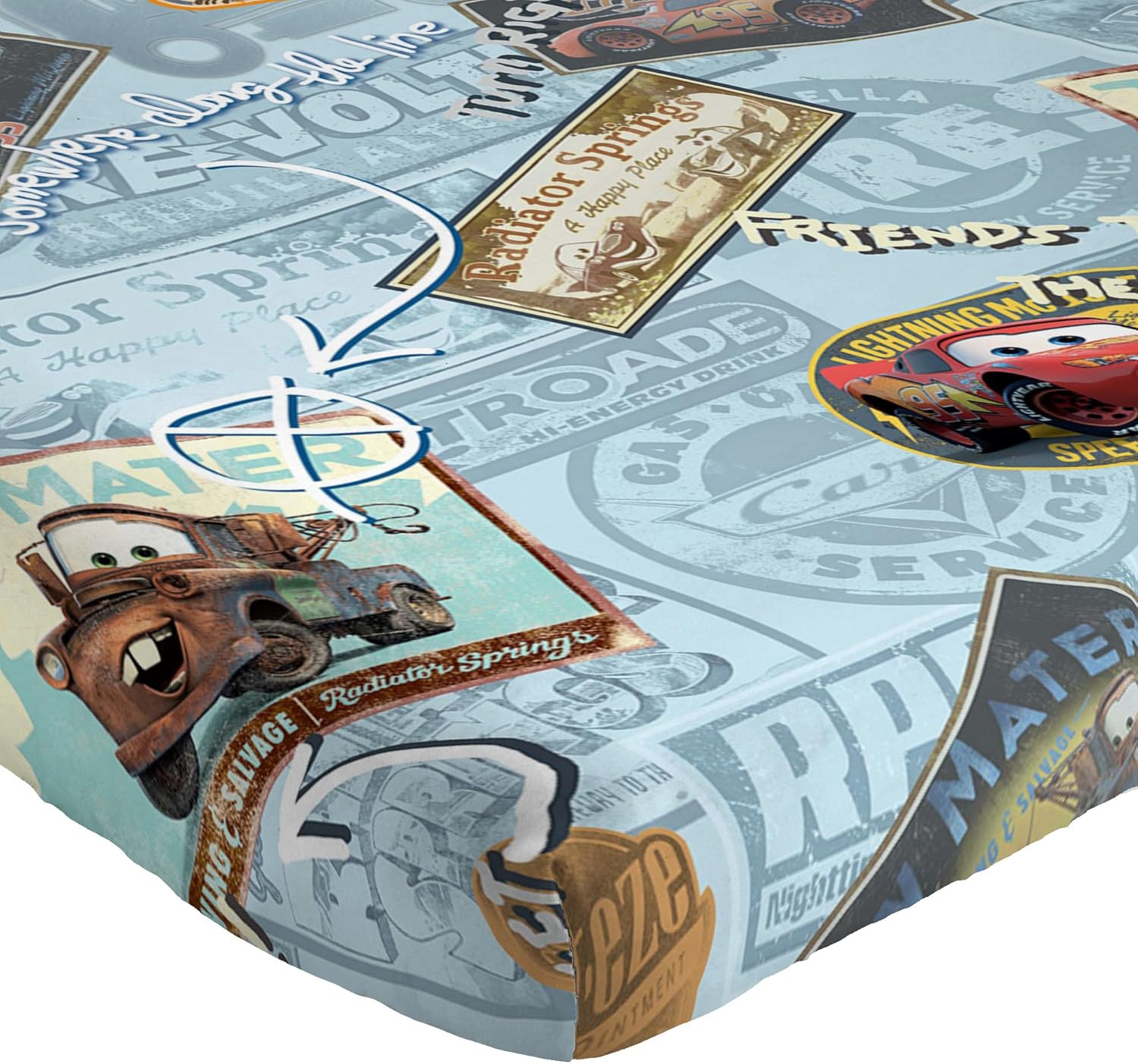 Jay Franco Disney Pixar Cars Tune Up Blue Gray 4 Piece Sheet Set