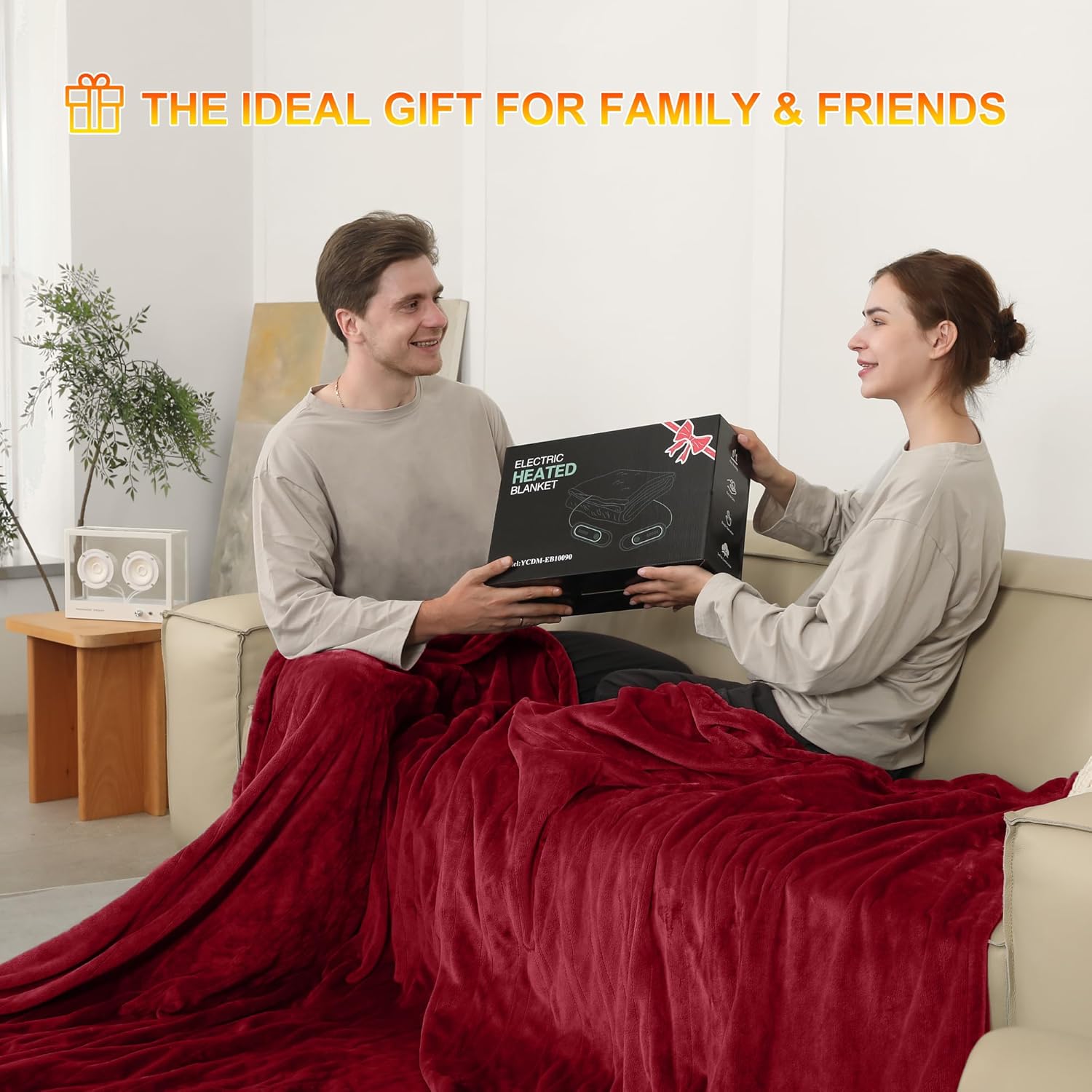 COZYTY Heated Blanket Queen Size Flannel 84x90 Burgundy