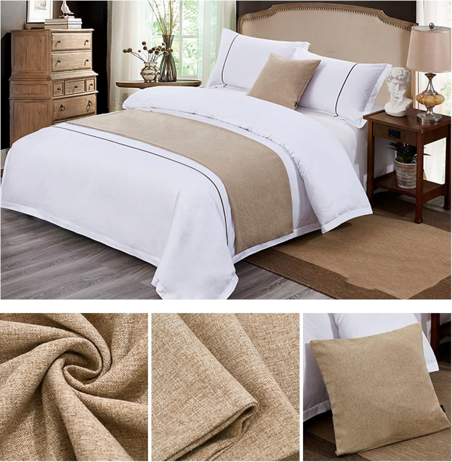 Beige Bed Runner Throw Cover 197 x 945 Inches