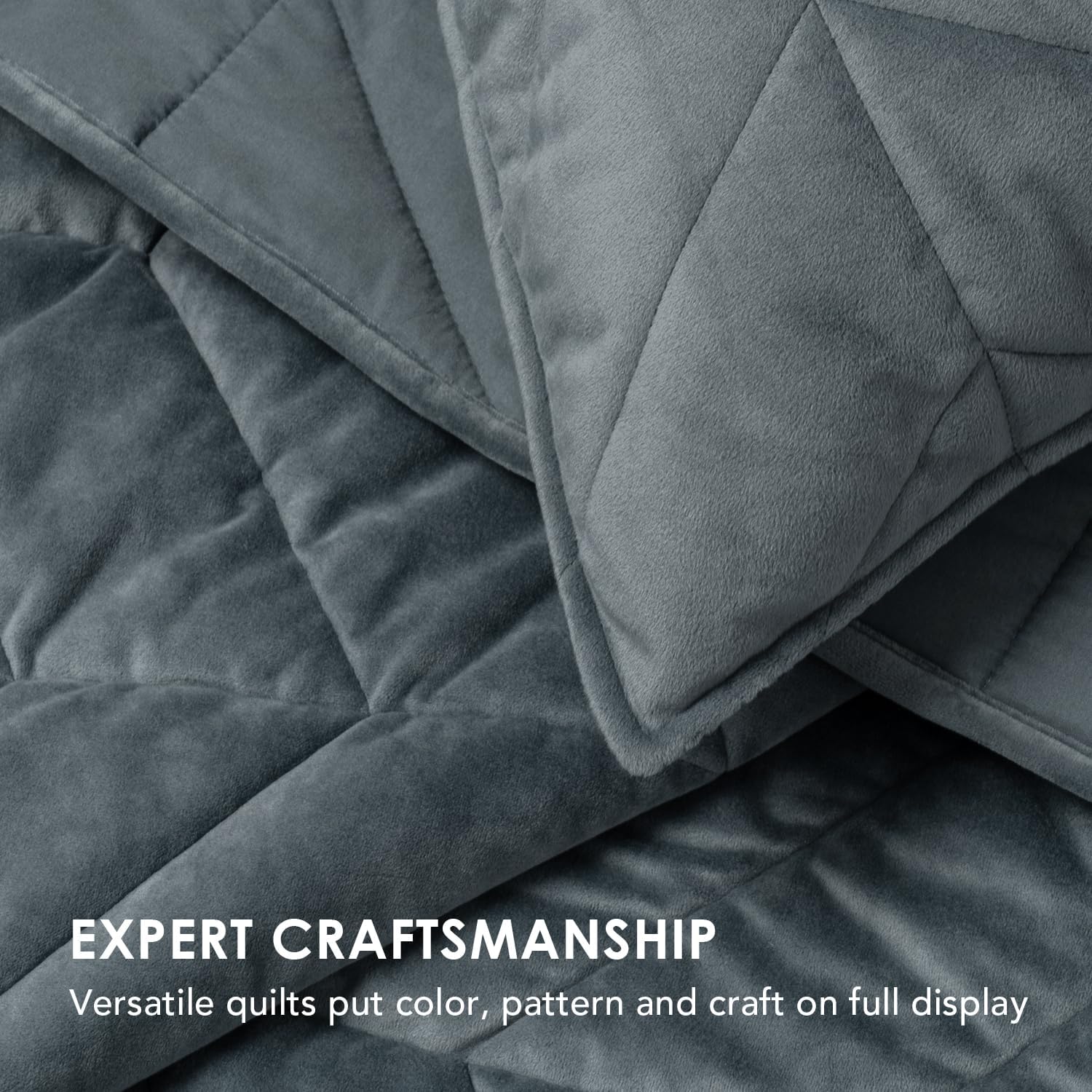 EVERGRACE Velvet Quilt Set 3 Pieces Stormy Blue