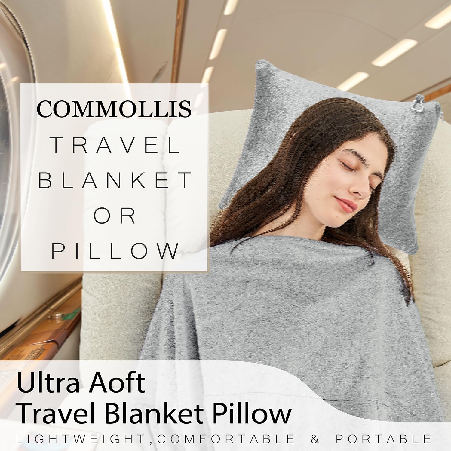 Commollis 2-in-1 Travel Blanket Pillow - Compact Warm All-Season