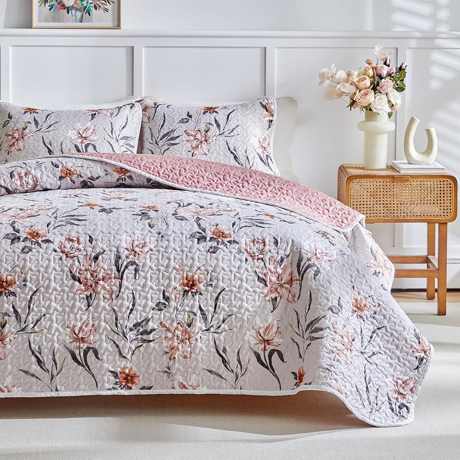 Shxime Floral Quilt Set 3 Pieces Queen Size