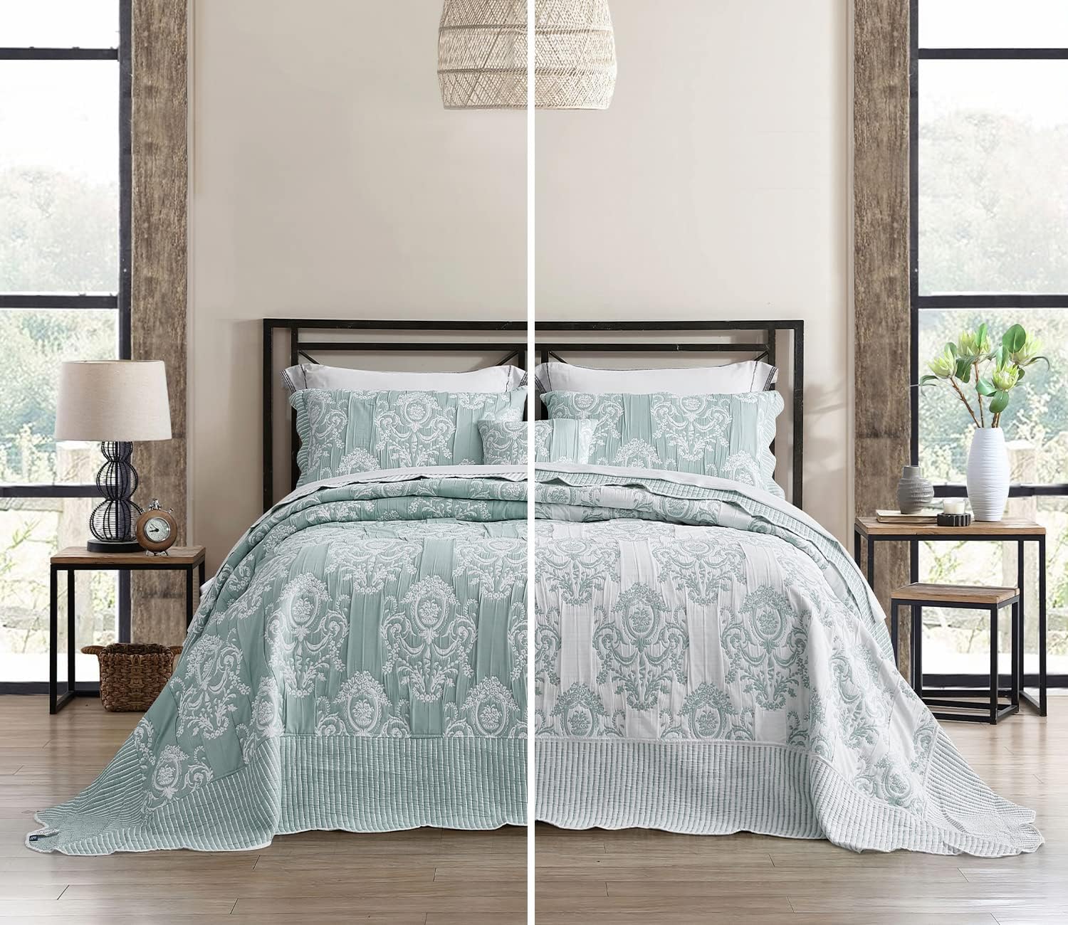 HZ HY Oversized King Bedspread - 5 Piece Set 100 Microfiber Green