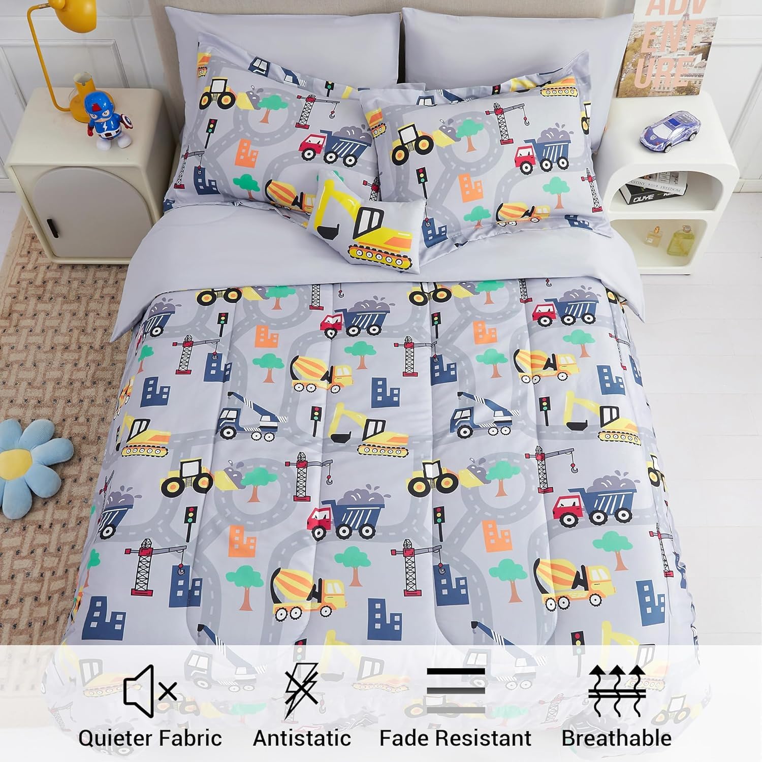 Mooreeke Kids Twin Comforter Set with Excavator Design