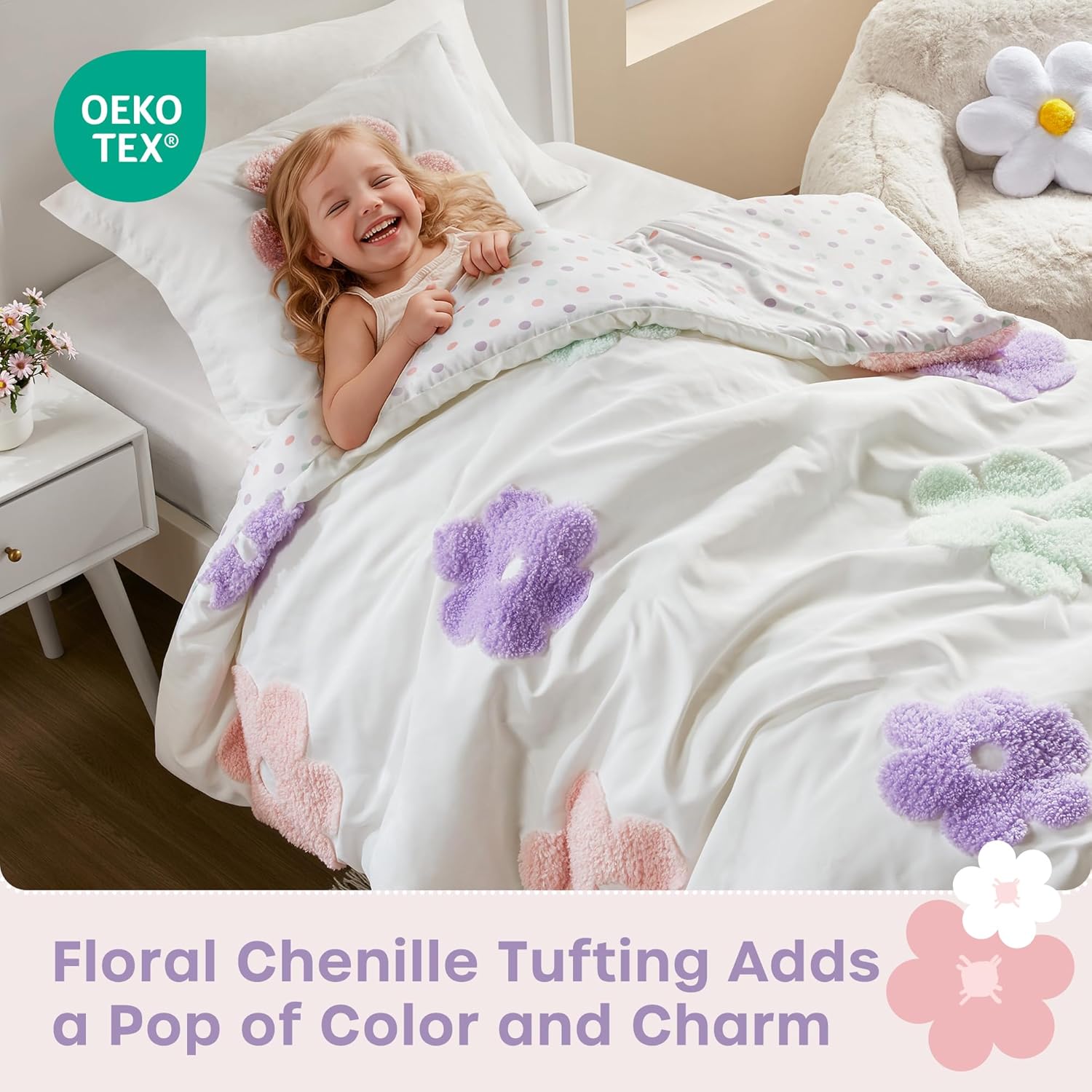 Twin Floral Comforter Set for Girls - Reversible 3 Piece