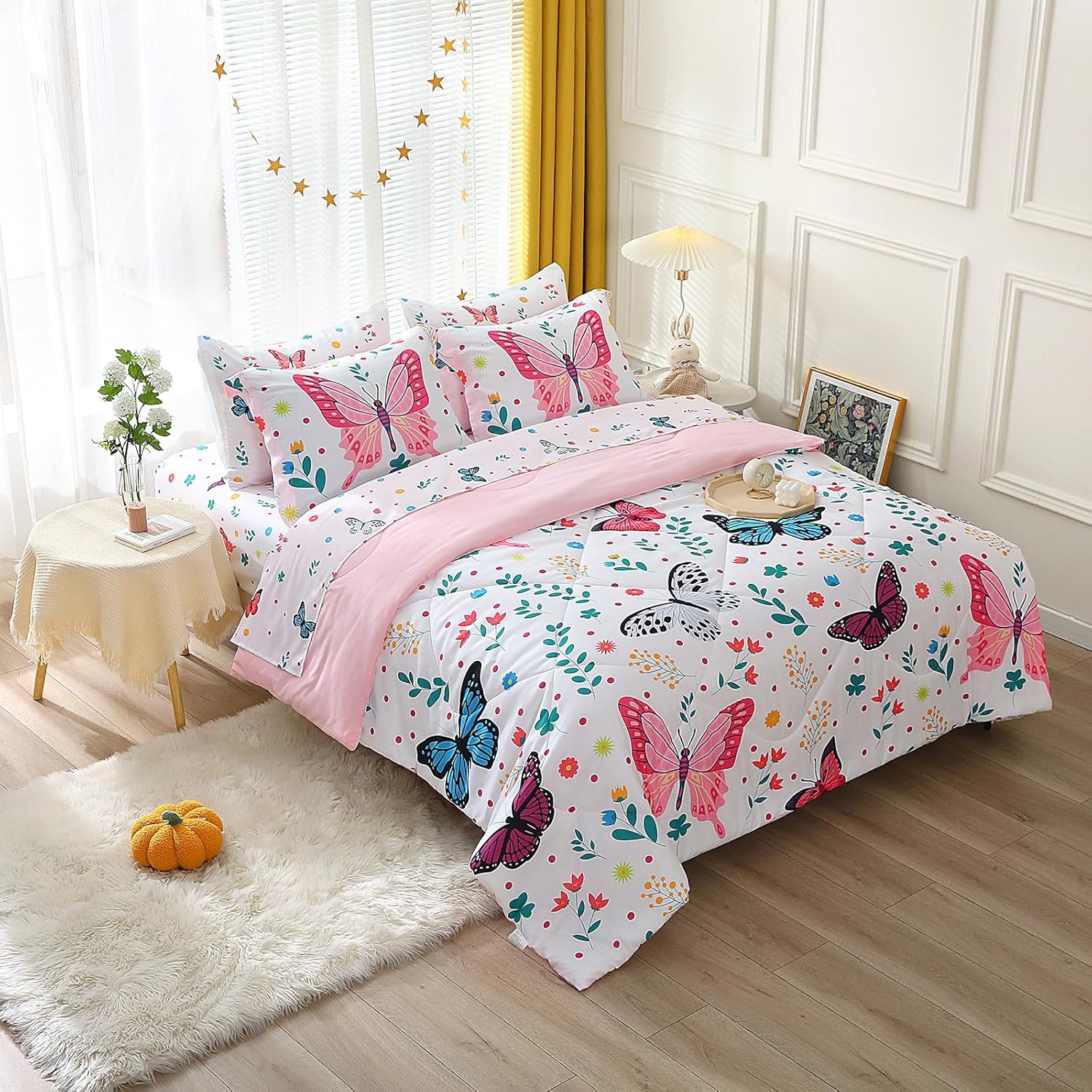 Girls Butterfly Comforter Set 7 Piece Full Size