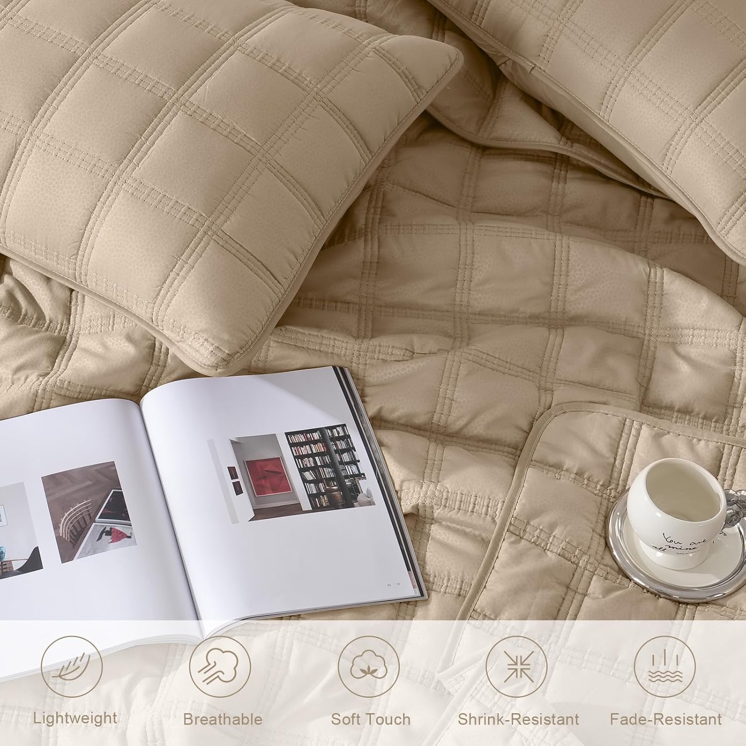 HiSnug Beige Quilt Set Queen Size 3 Pieces