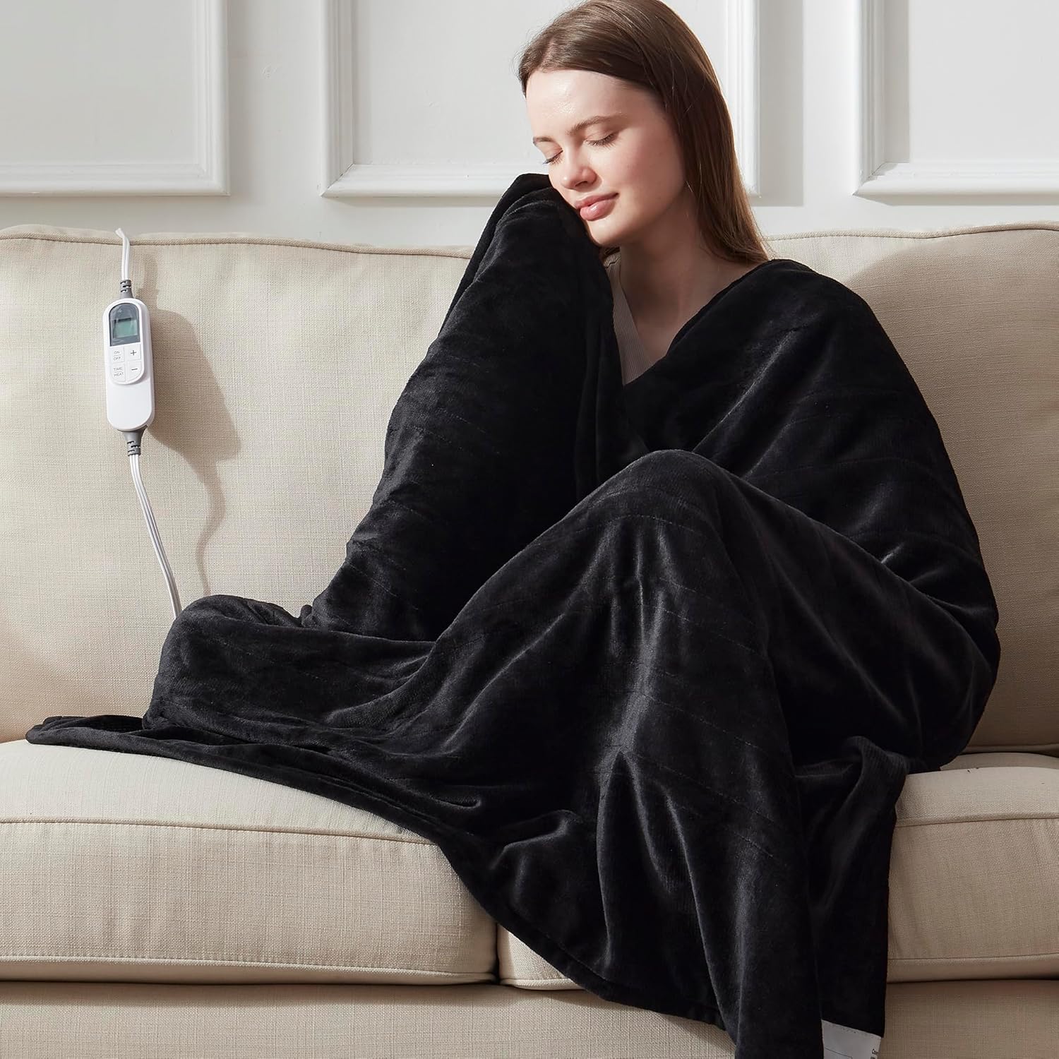 DOWNCOOL Heated Throw Blanket with 10 Heat Settings and 12 Hour Timer
