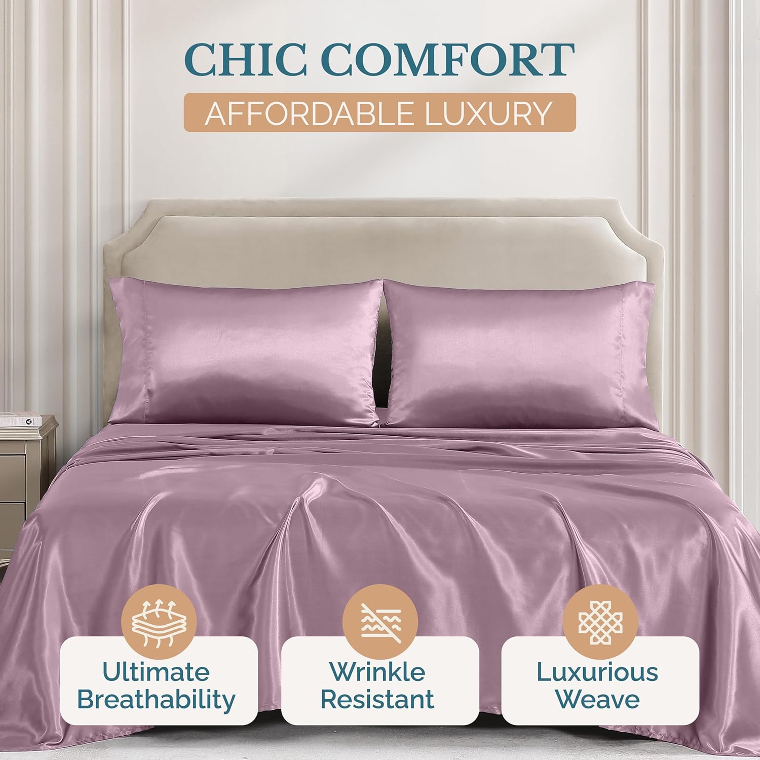 Casa Platino Satin Sheets Set for Girls - Pink