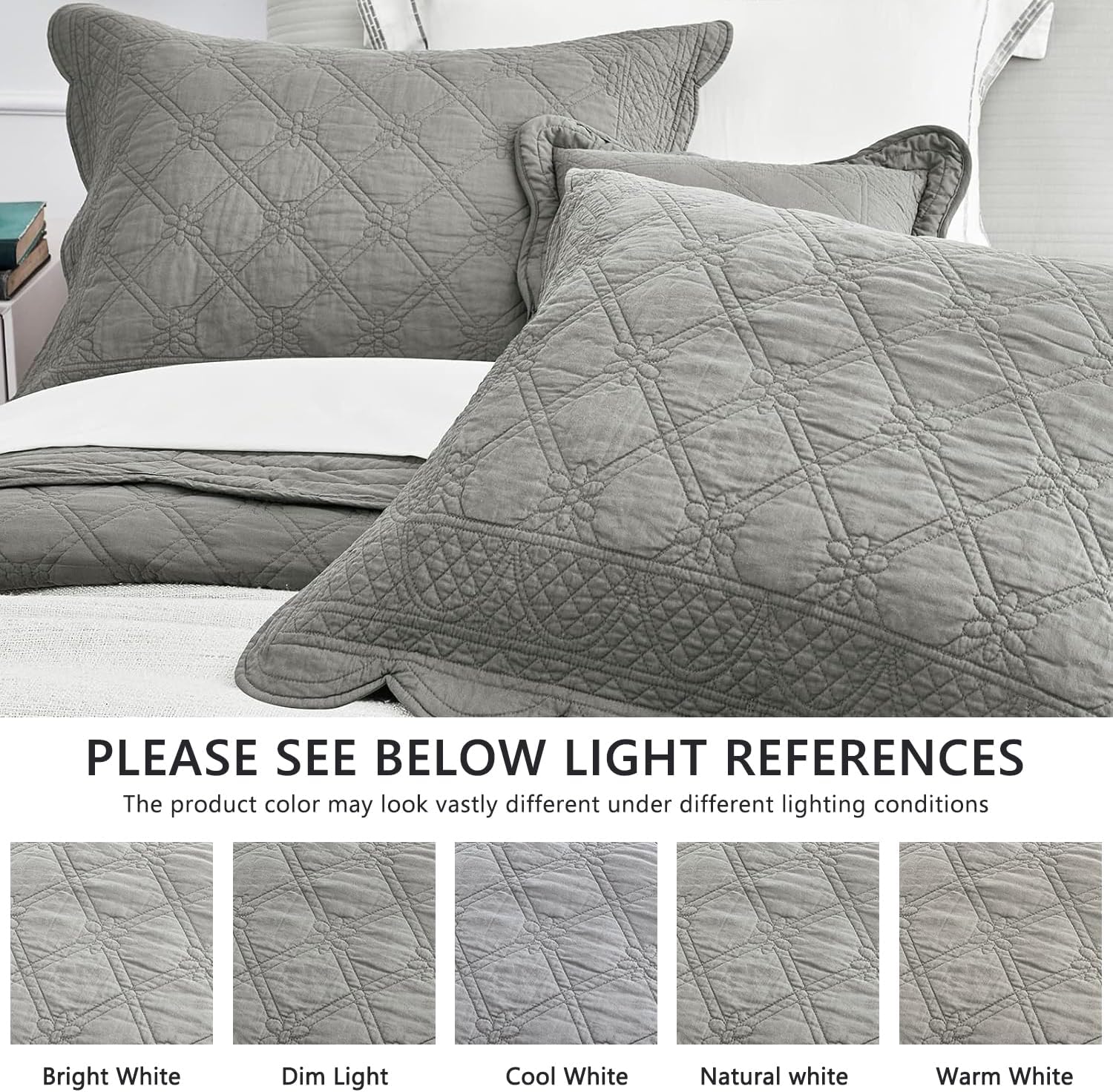 CHIXIN Oversized Cotton Bedspread - 3 Piece Set Grey King Size