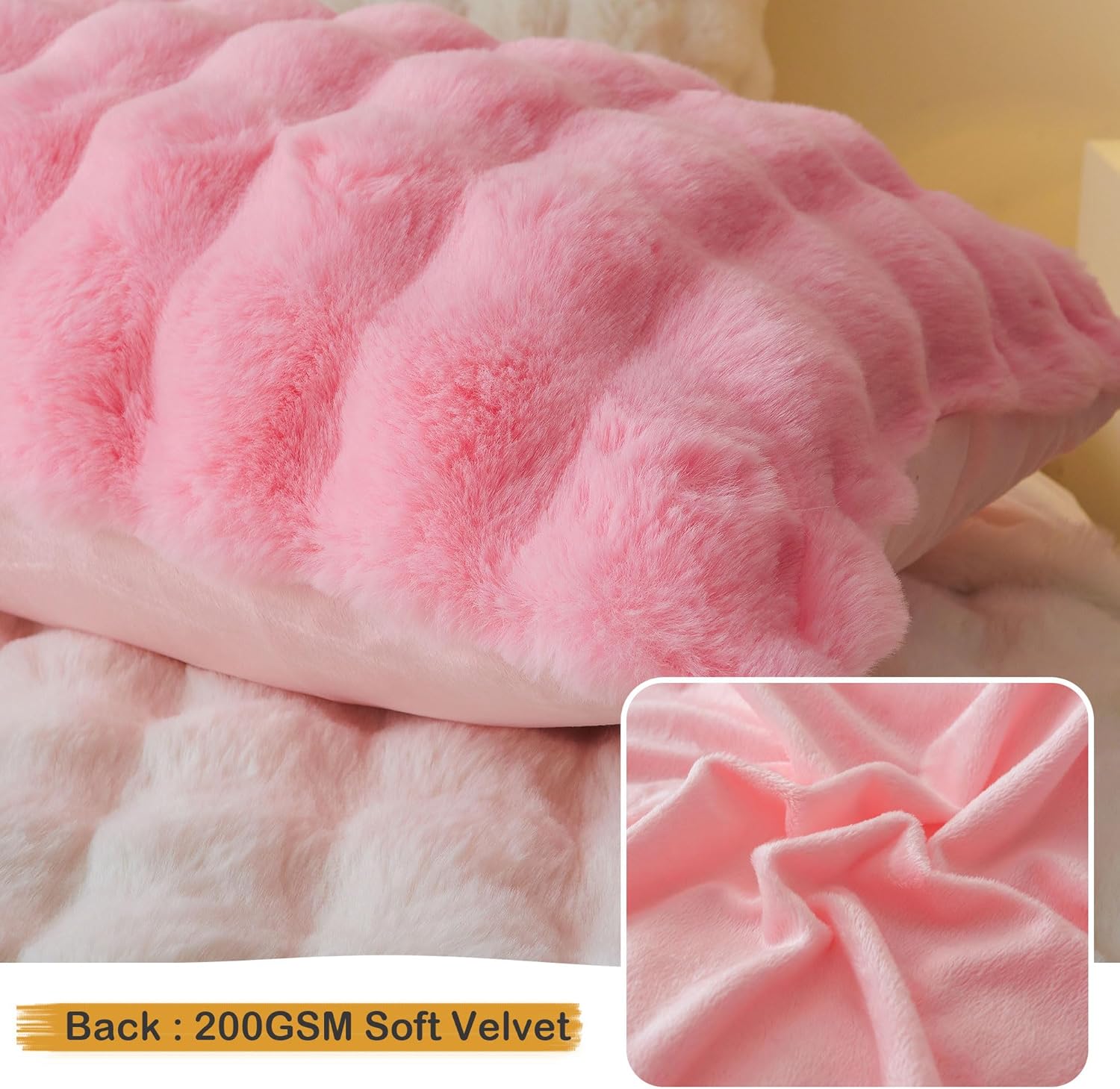 LIFEREVO Fluffy Faux Rabbit Fur Pillow Covers Pink 18x18