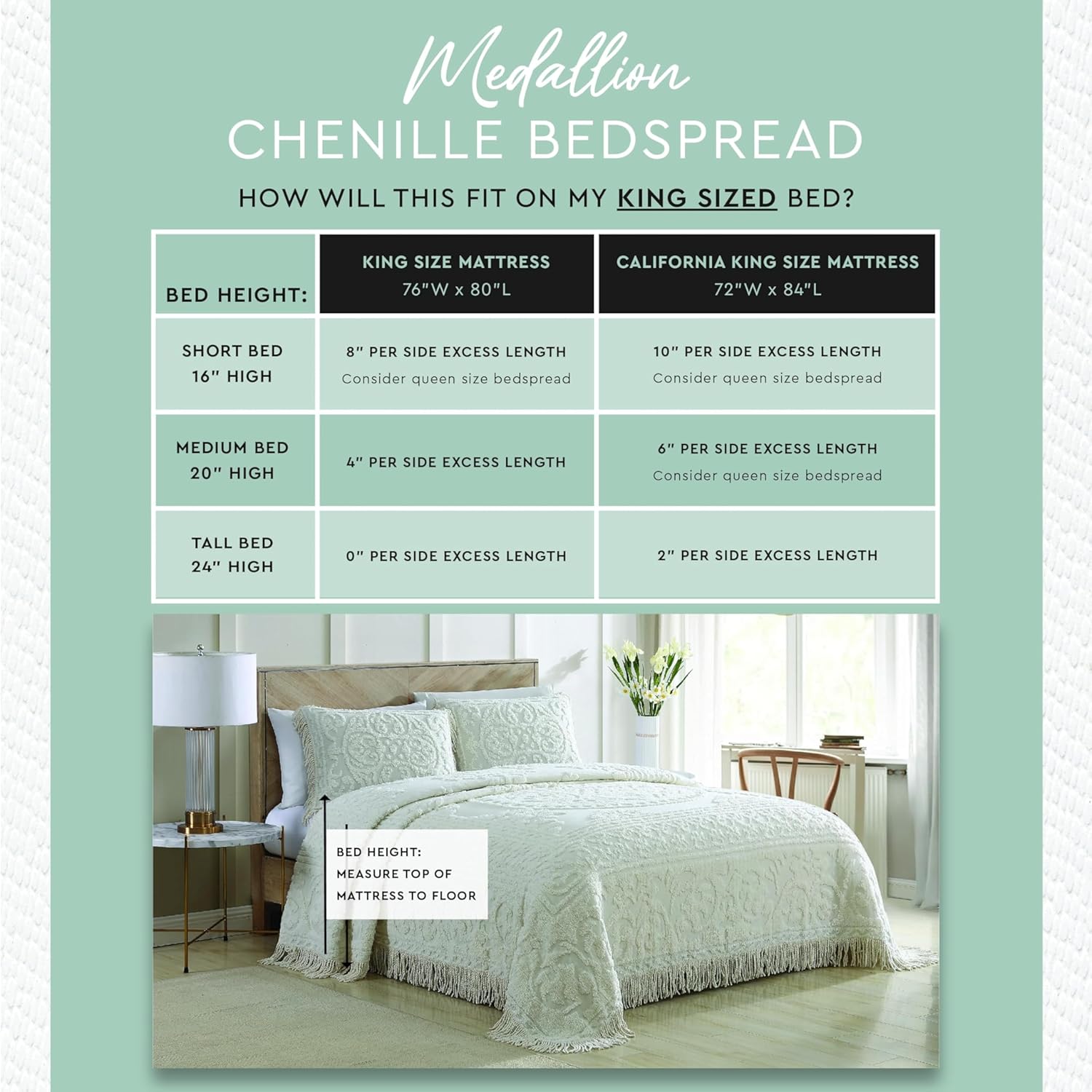 Beatrice Home Fashions Medallion Chenille Bedspread King Gray