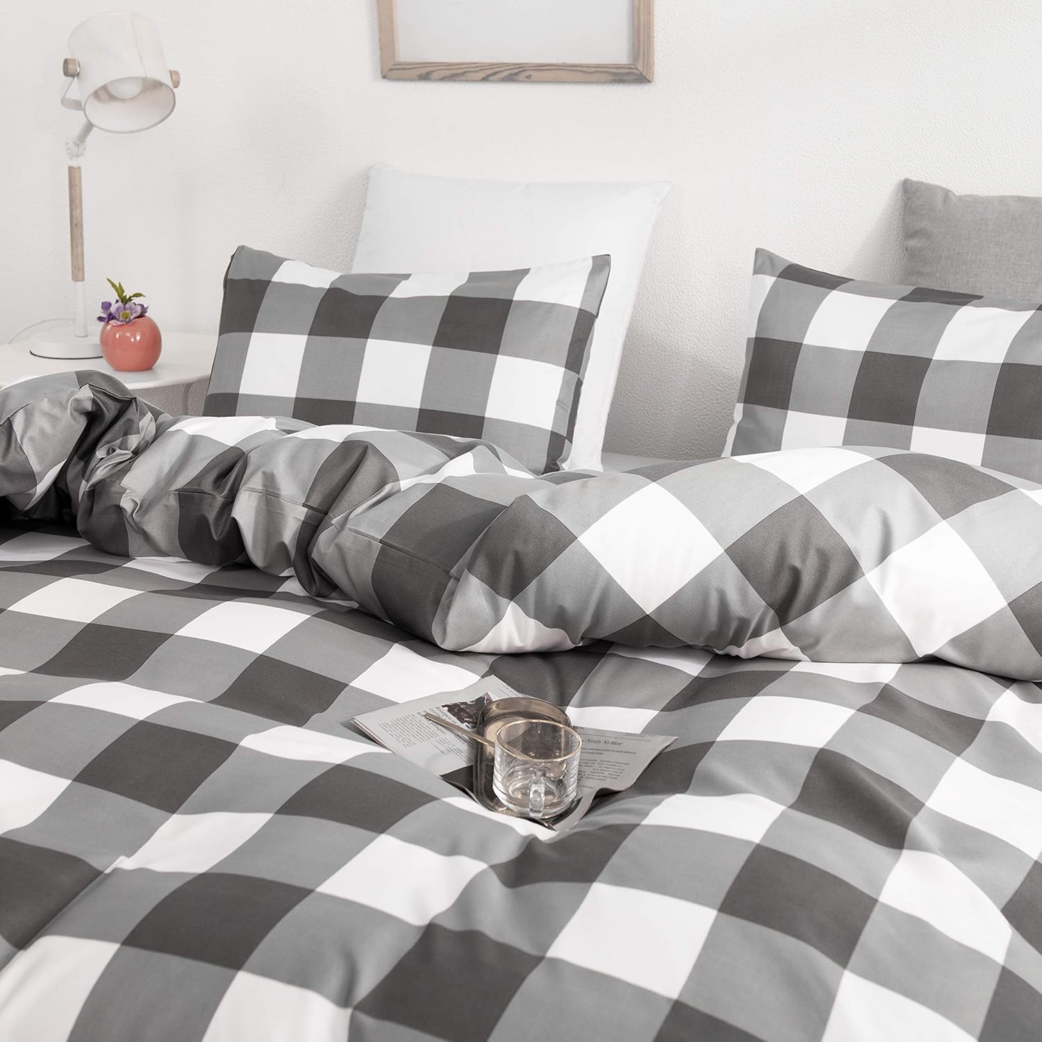 GETIANN Plaid Duvet Cover Set Twin 68x90