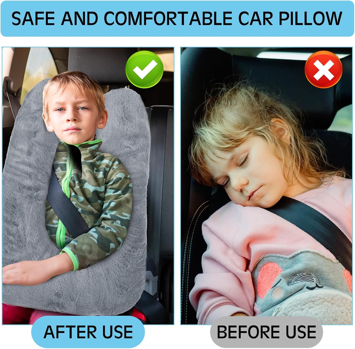 Barydat 2 Pcs Car Travel Pillow with U Shape Design