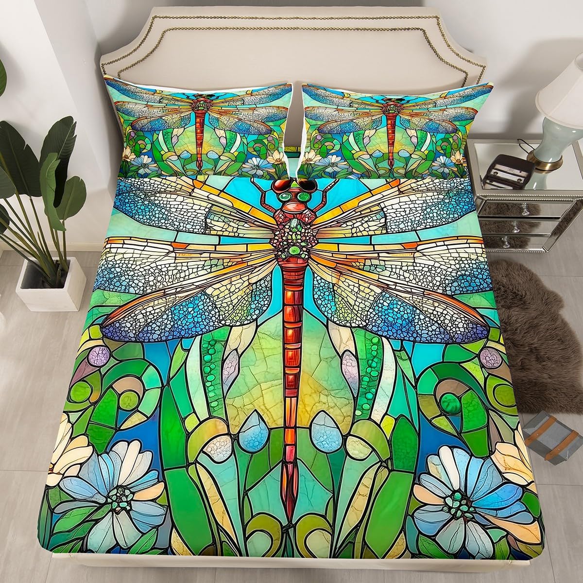 Jejeloiu Dragonfly Kids Bed Sheet Set Twin Size