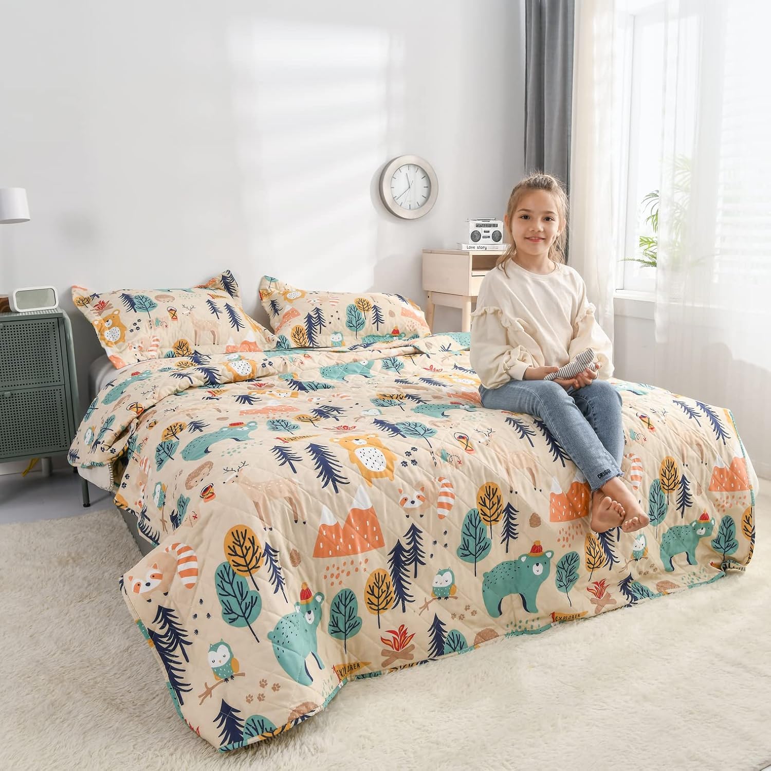 Junsey Kids Quilt Twin Size Bear Bedding Set 3Pcs 1
